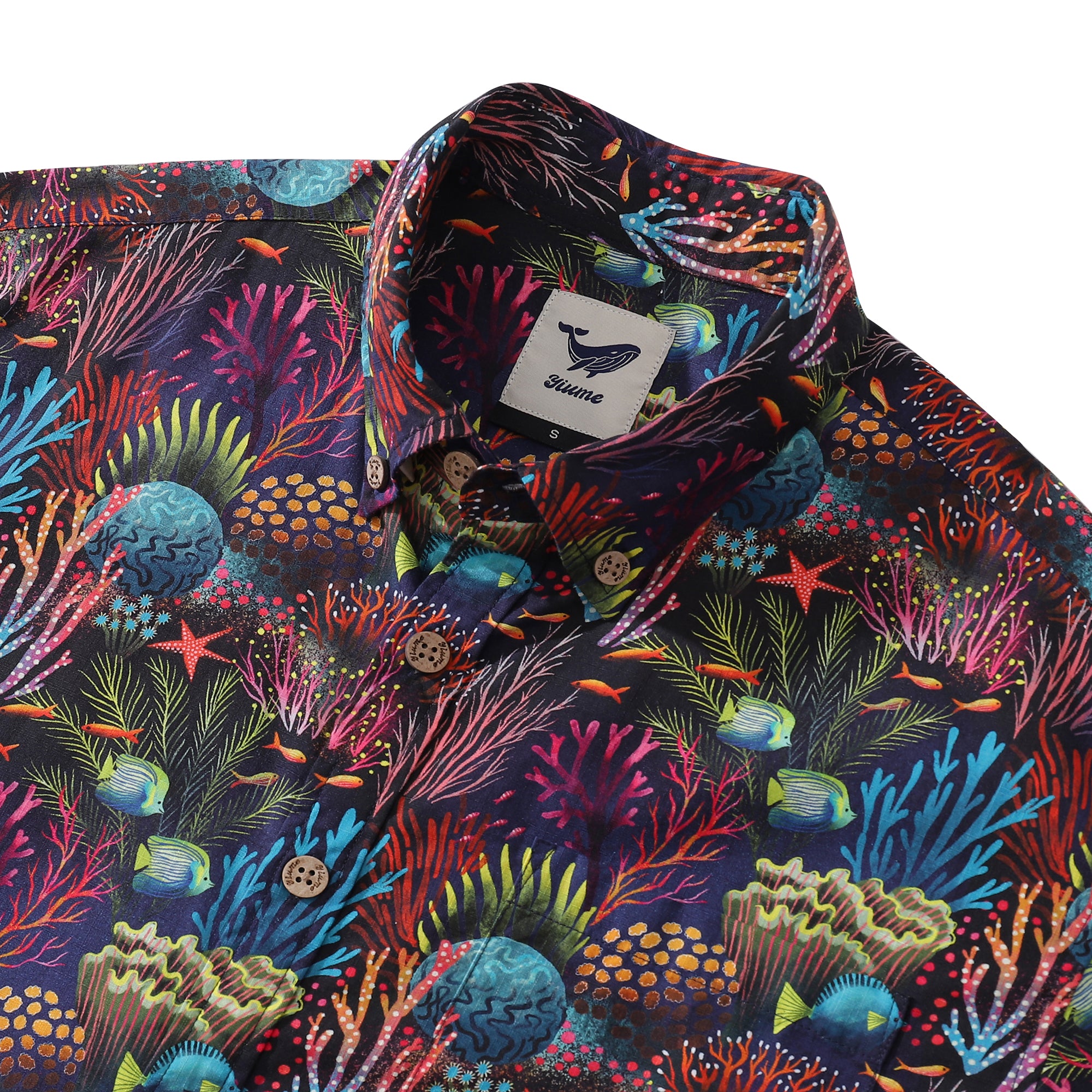 Mens Hawaiian Shirt Magical World Coral Reef Short Sleeve Cotton Beach Shirts For Men