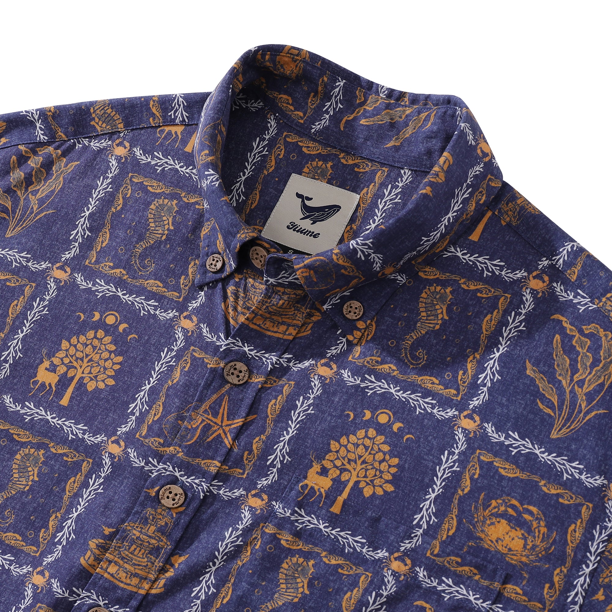 Herren-Hawaiihemd mit Krebs-Print aus Tencel™, kurzärmeliges Aloha-Hemd mit Knopfleiste