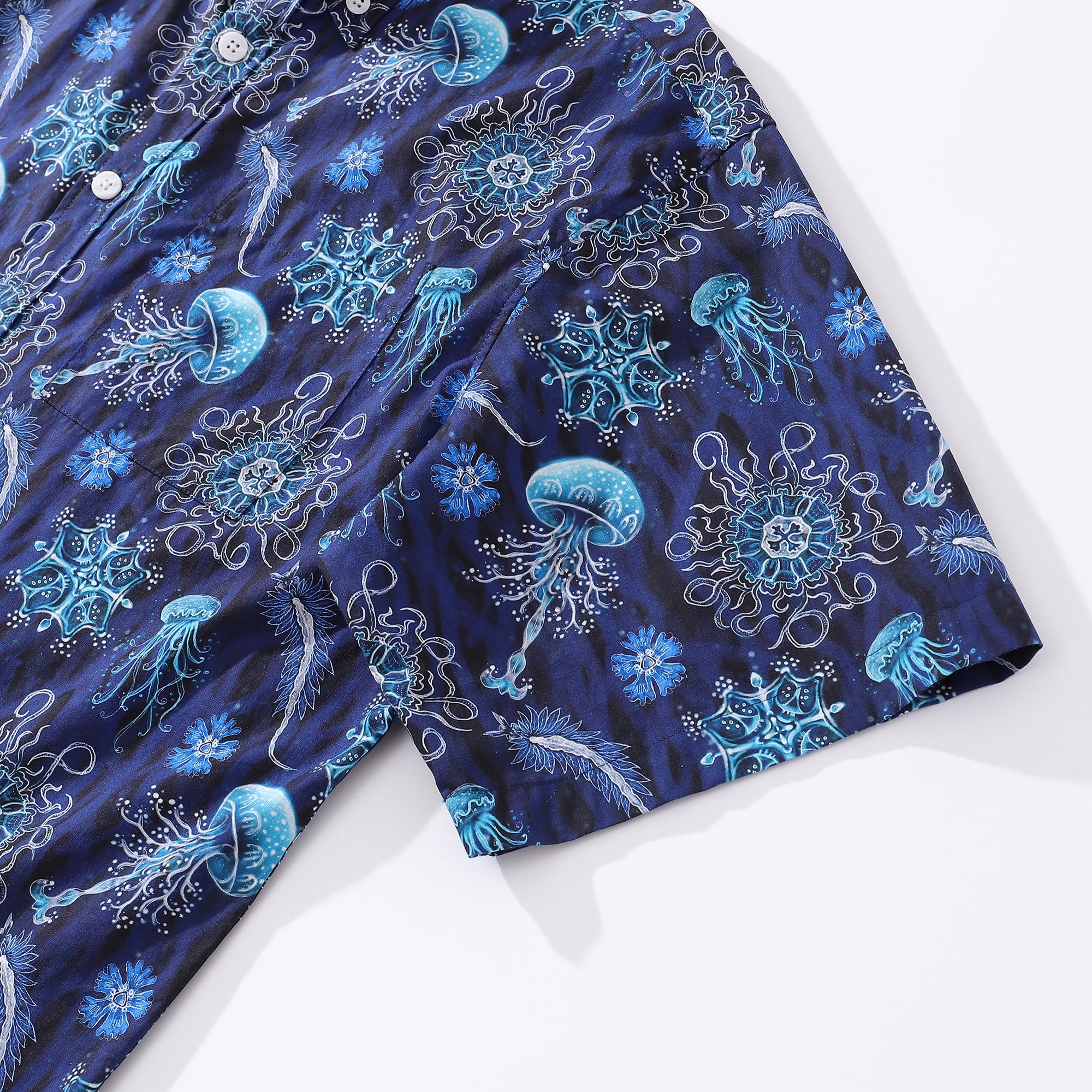 Herren-Hawaiihemd „Luminocean Print“ von Luova Flow Cotton Button-Down-Kurzarm-Aloha-Hemd