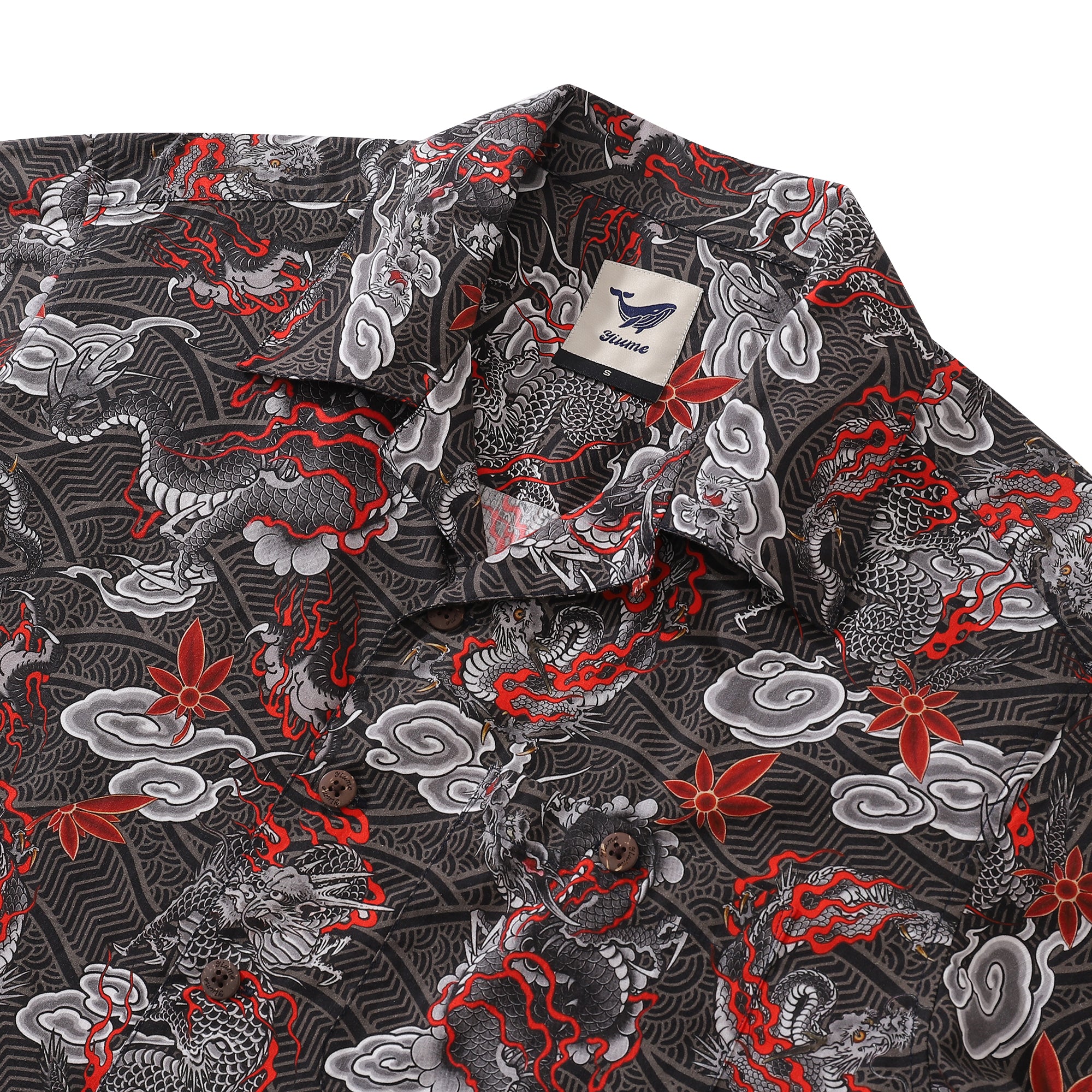 Camicia hawaiana da uomo Camicia Aloha a maniche corte con colletto camp in cotone con stampa del volo del drago