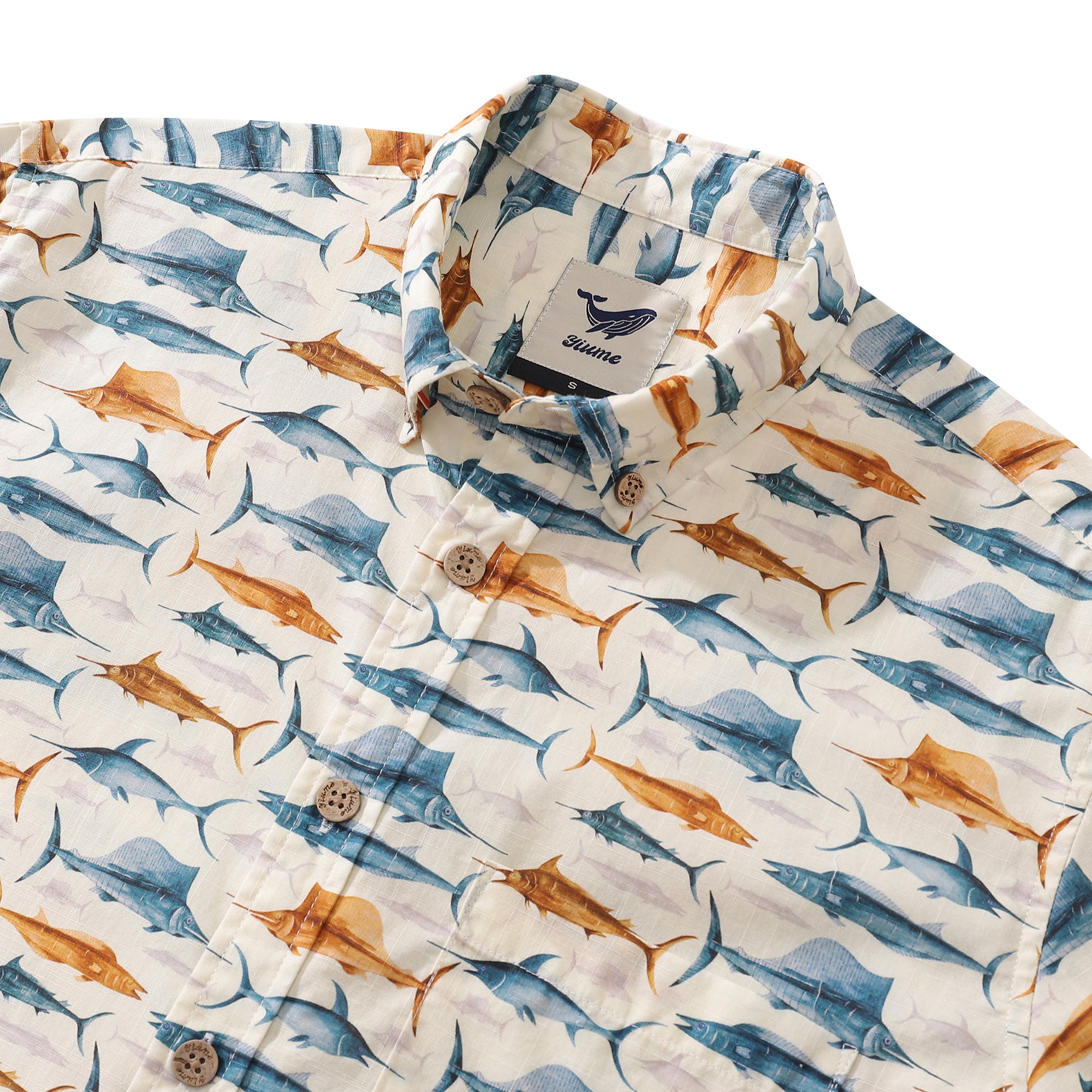 Camisa hawaiana para hombre Swordfish By Andersson Grace Camisa Aloha de manga larga con botones de algodón