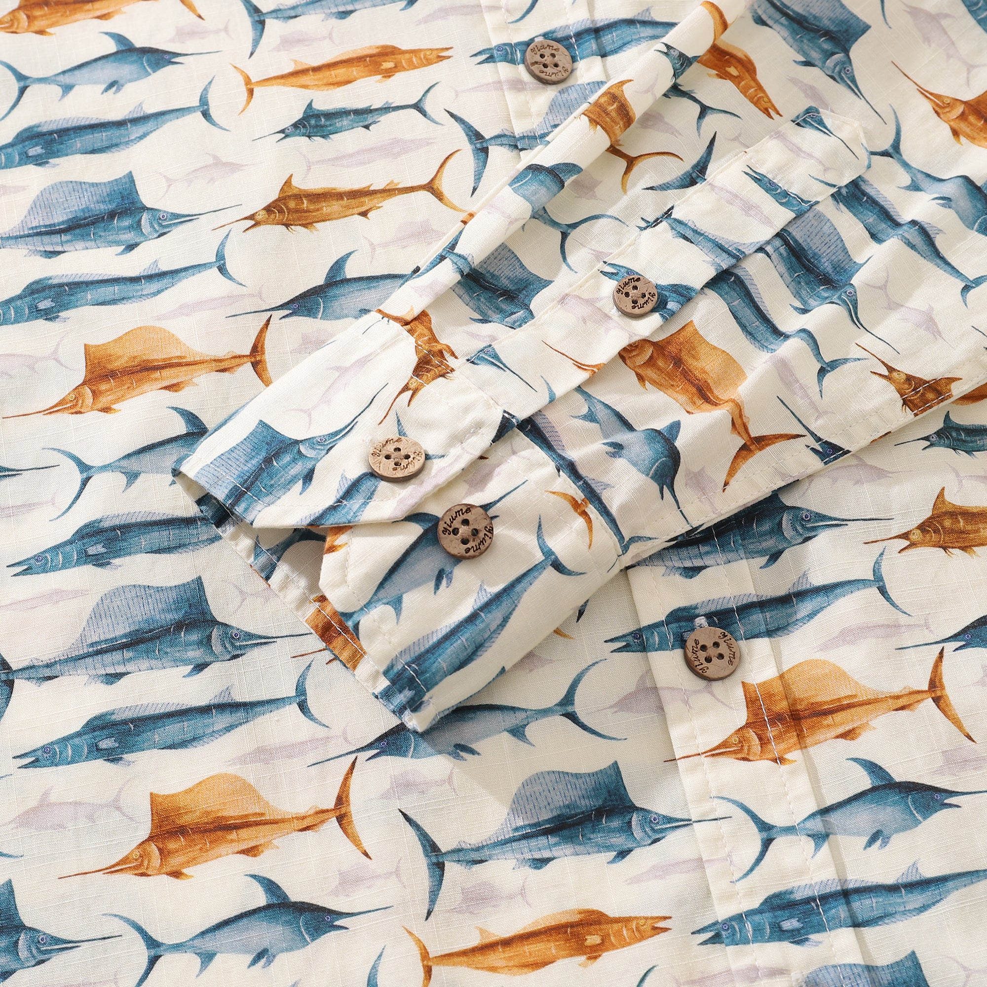 Herren-Hawaiihemd Swordfish By Andersson Grace Baumwoll-Button-Down-Langarm-Aloha-Hemd