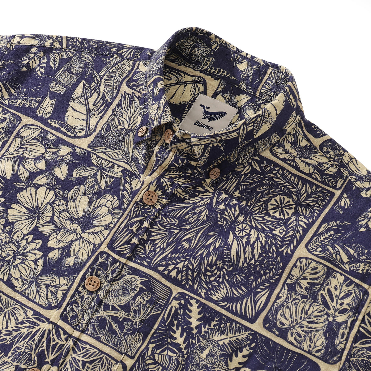 Vintage Men's Hawaiian Shirt Jungle Cotton Button-down Long Sleeve Alo ...