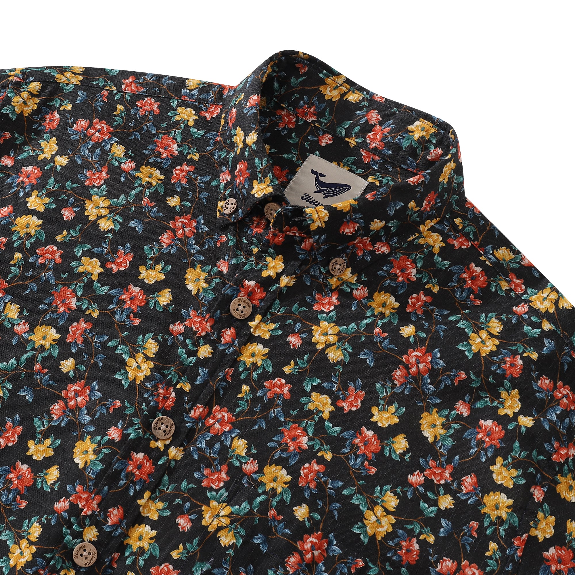 Camisa hawaiana para hombre Flores en la oscuridad Camisa Aloha de manga larga con botones de algodón