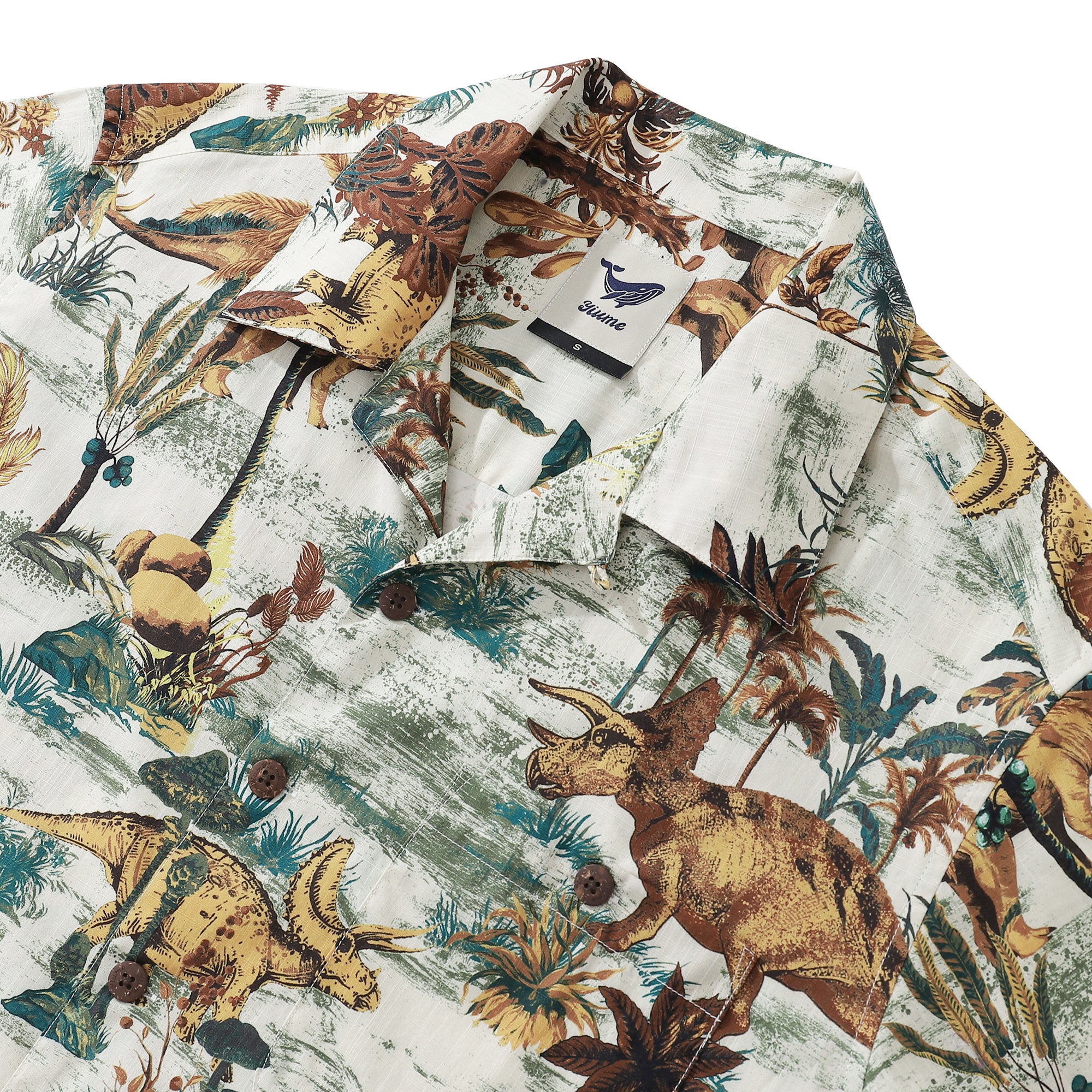 Men's 1950s Vintage Hawaiian Shirt Dinosaur Land Jurassic Dinos Park Camp Shirt