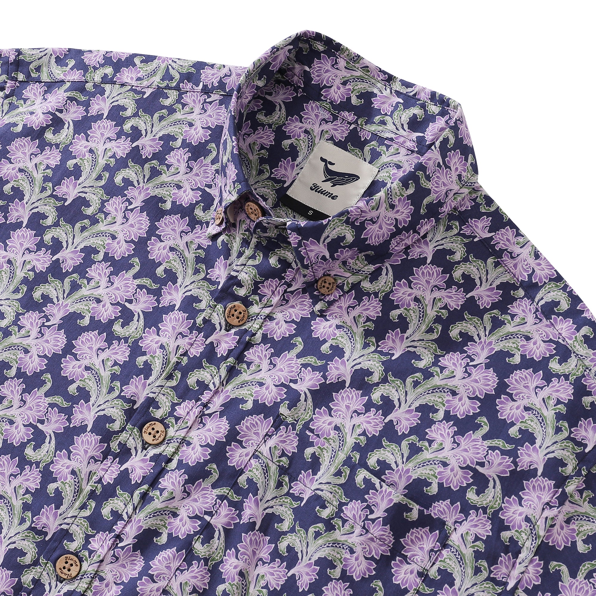 Herren Button-Down-Hemd, lila Blumen-Baumwoll-Aloha-Hemd, Hawaii-Hemd
