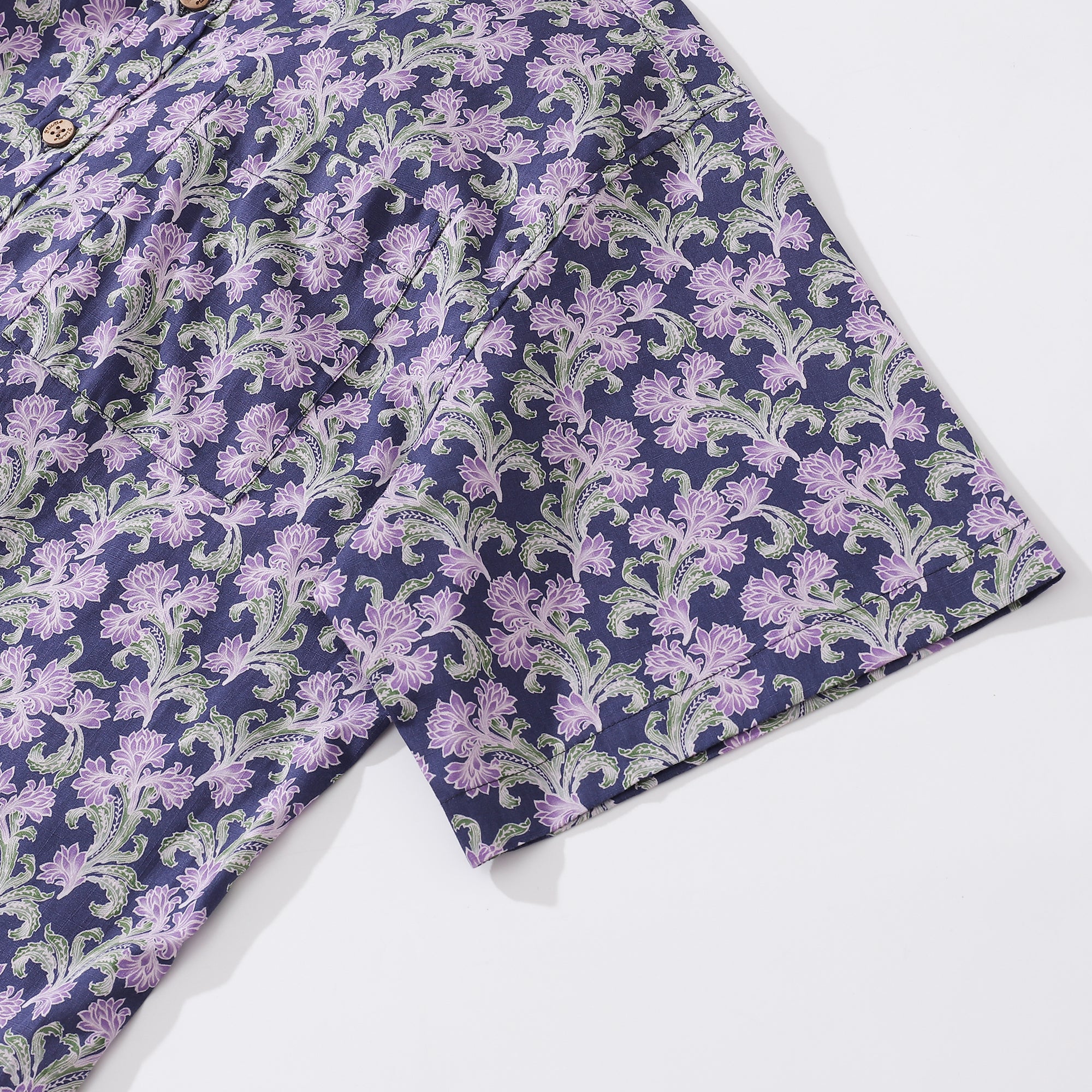 Chemise boutonnée pour hommes Chemise Aloha en coton à fleurs violettes Chemise hawaïenne