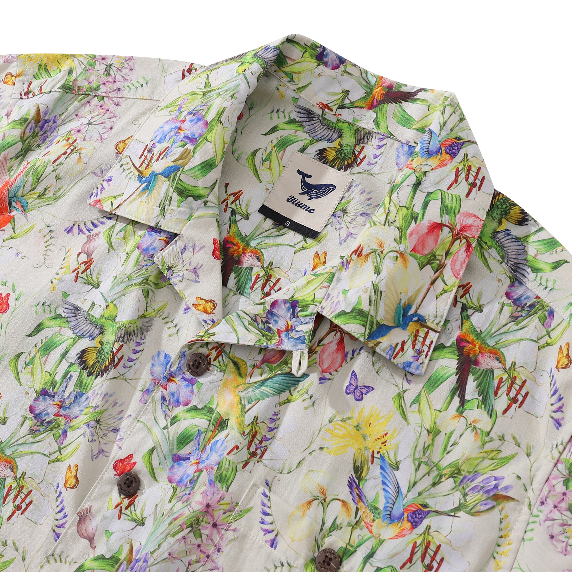 Hawaiian Shirt For Men Hummingbirds Dancing in Flowers Shirt Camp Collar 100% Cotton