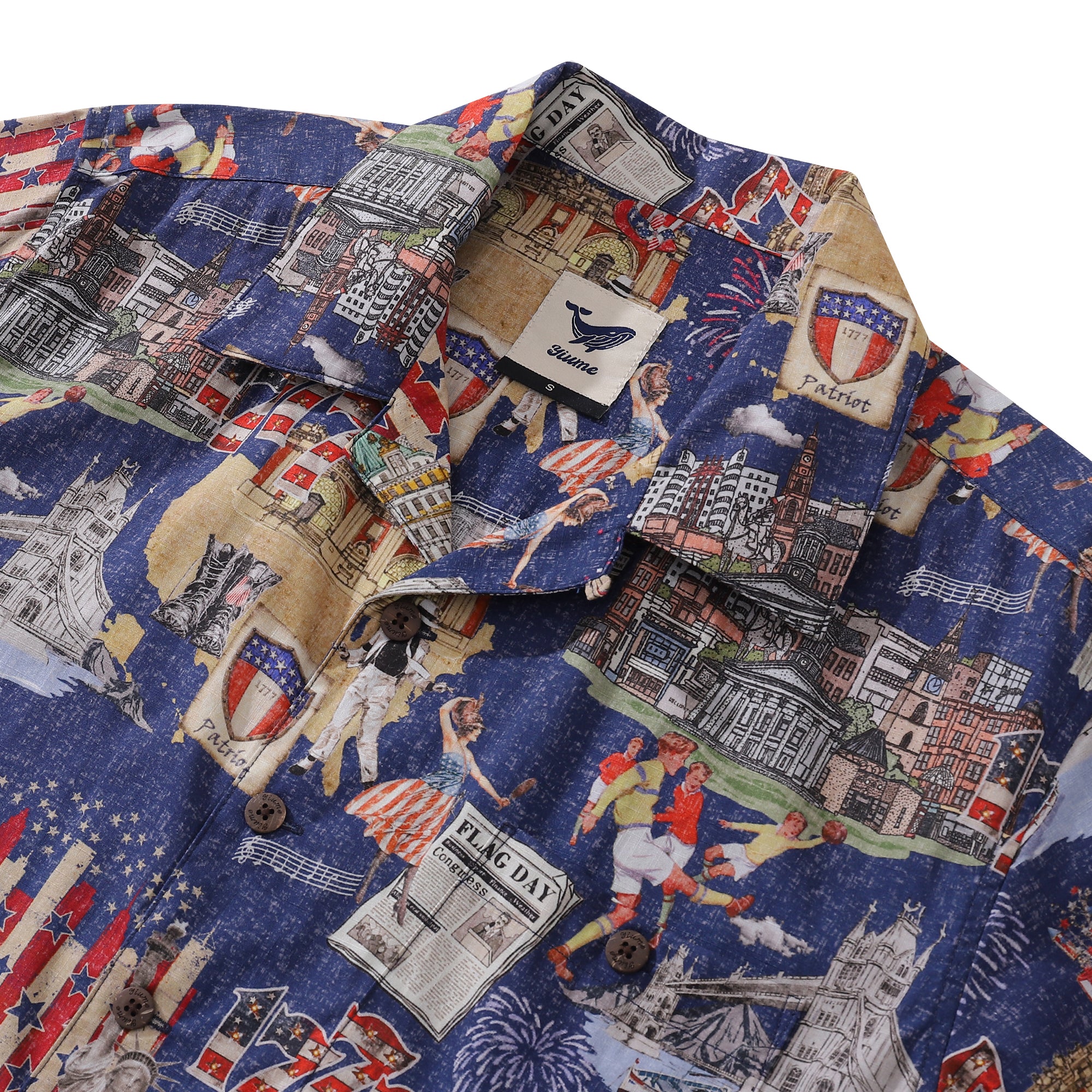 Hawaiian Shirt For Men Looking back to 1777 Print Shirt Camp Collar 100% Cotton