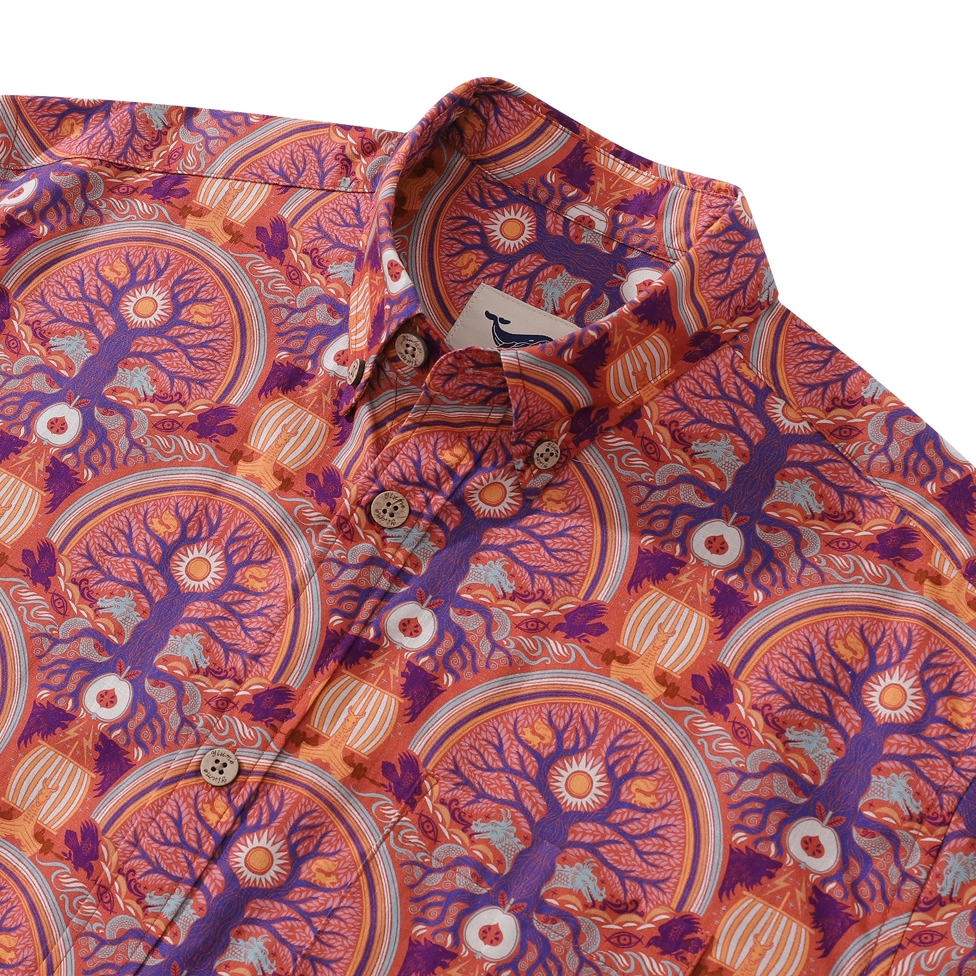 Men's Hawaiian Shirt Yggdrasil By Rebecca Elfast Cotton Button-down Short Sleeve Aloha Shirt