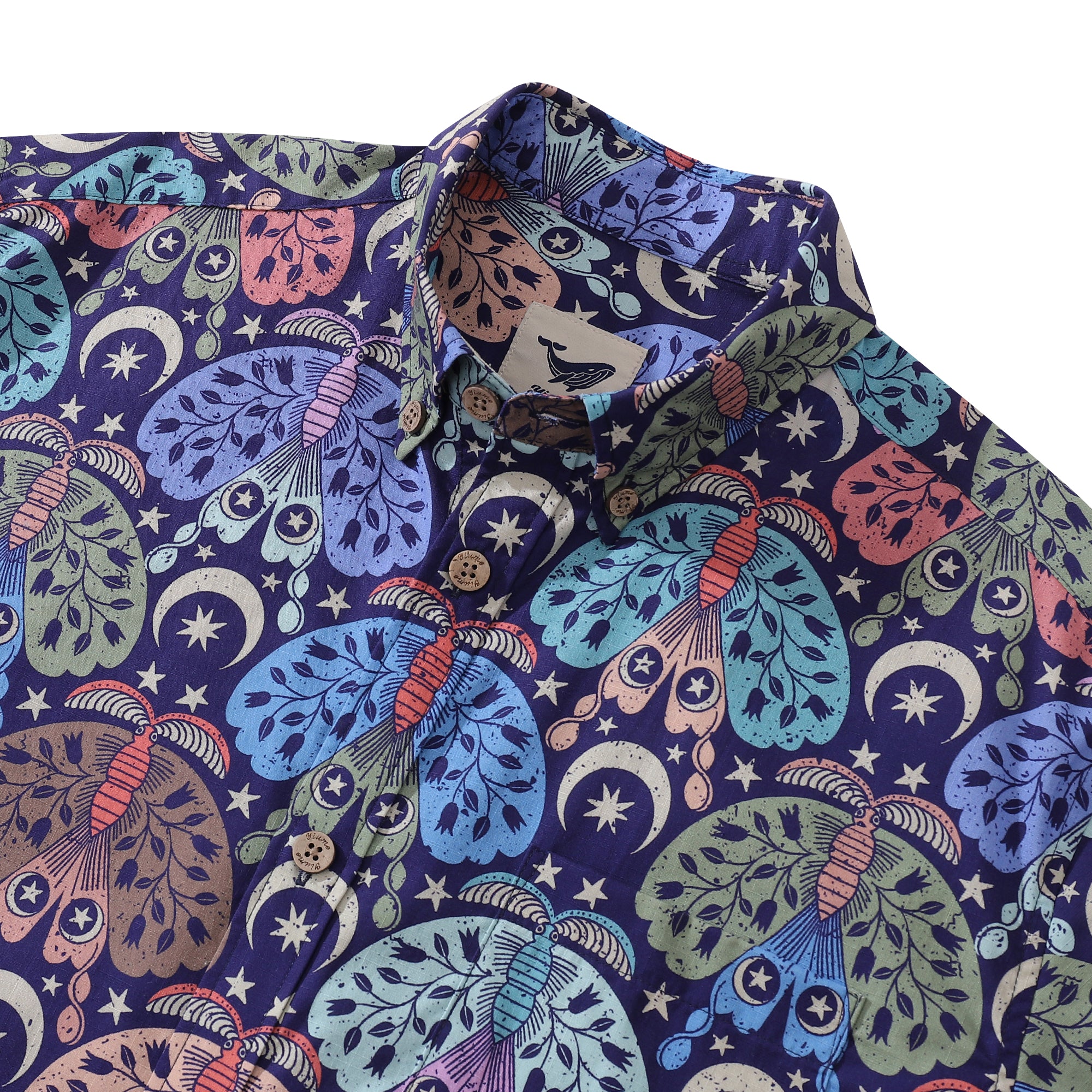 Men's Hawaiian Shirt Moon Moth Mysteries By Rebecca Elfast Cotton Button-down Short Sleeve Aloha Shirt