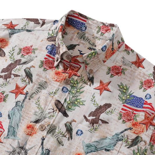 Hawaiian Shirt For Men Flag Memories Button-down Short Sleeve 100% Cotton Shirt