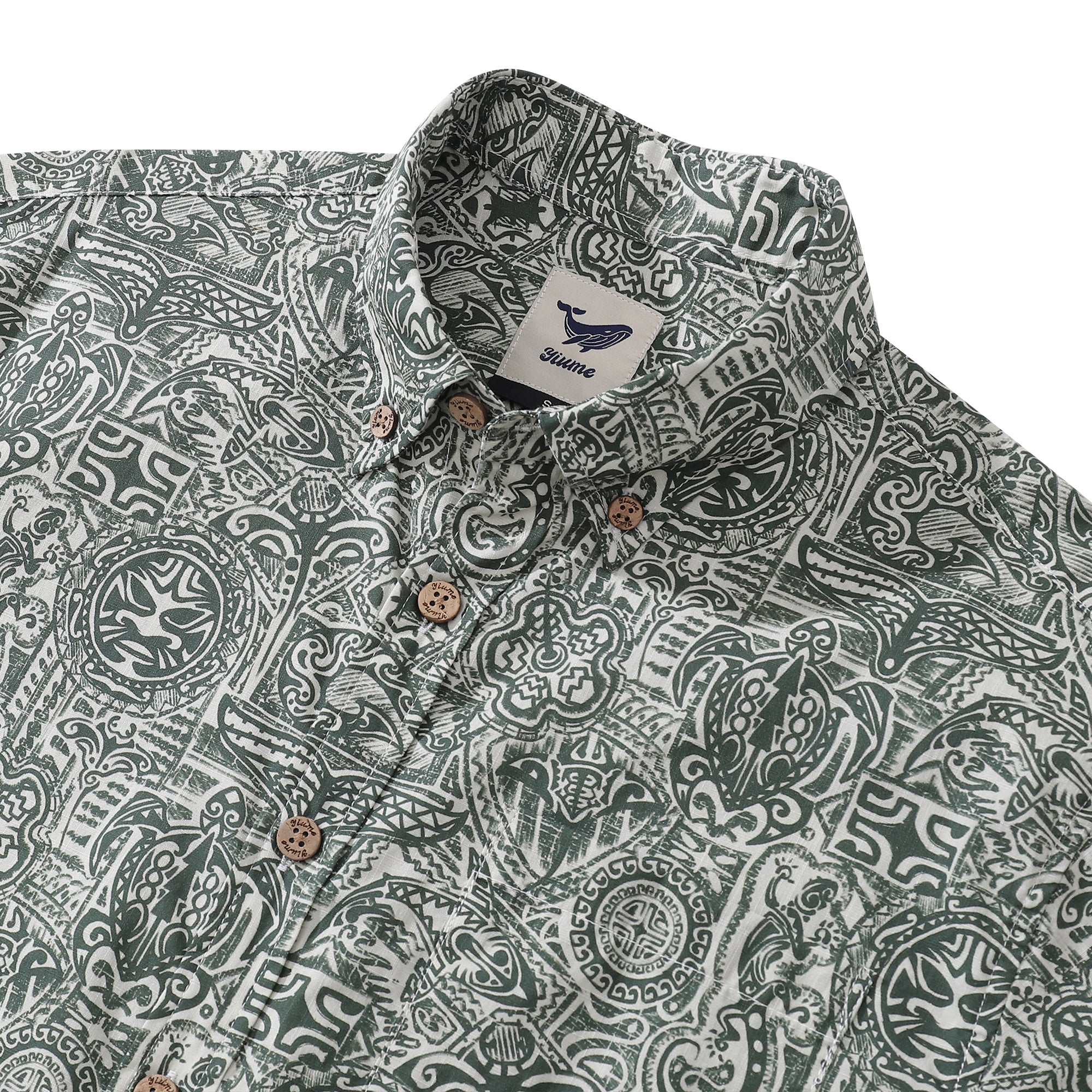 Herren Vintage Tiki Hawaiihemd Guardian Totem Baumwolle Button-Down Kurzarm Aloha Hemd