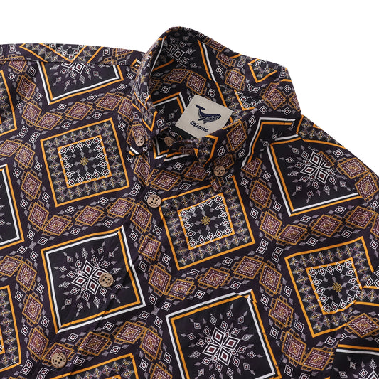 Camisa hawaiana para hombre Camisa Aloha de manga corta con botones de algodón con geometría afilada