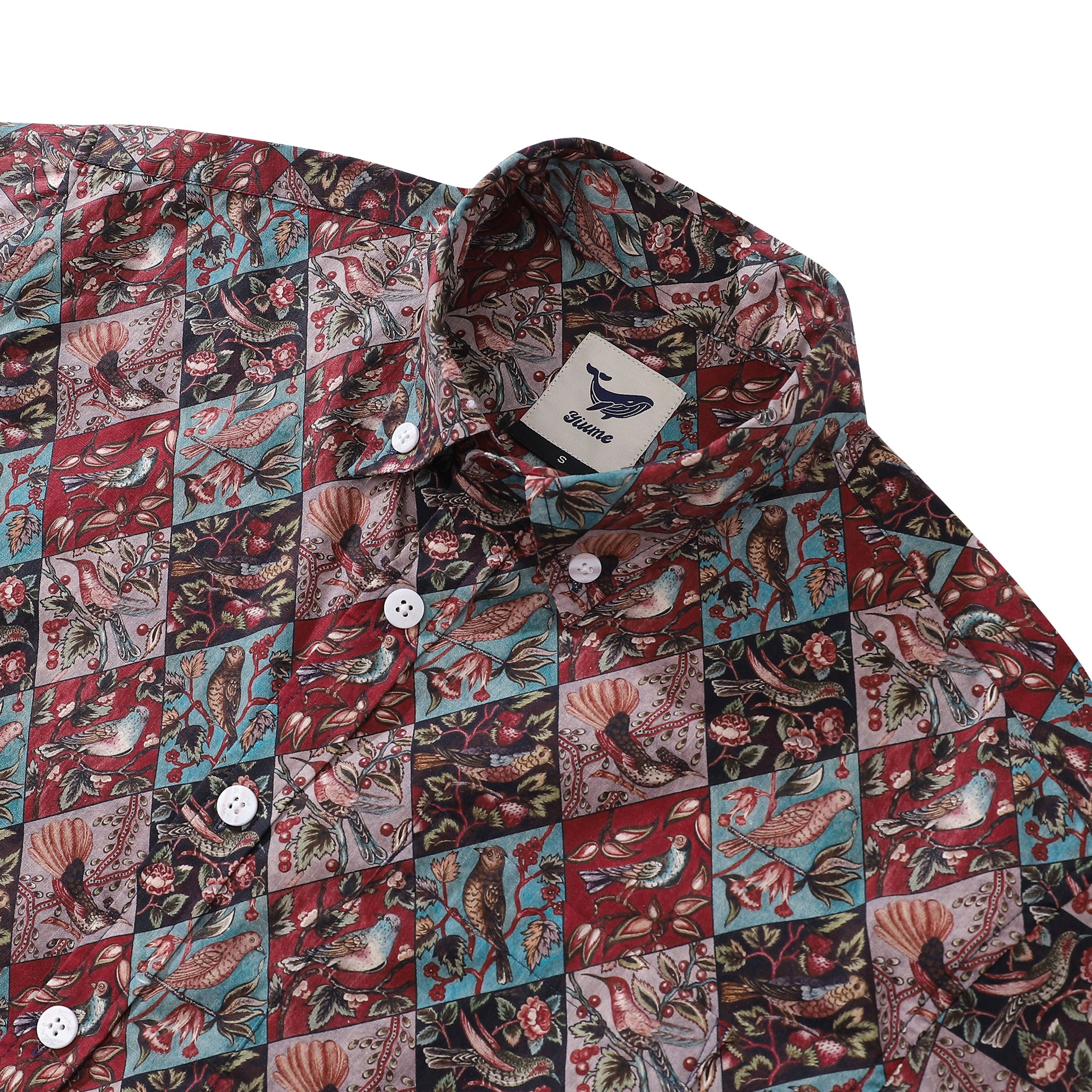 Chemise hawaïenne pour hommes Symphonie d'oiseaux imprimé coton boutonné à manches courtes Aloha chemise