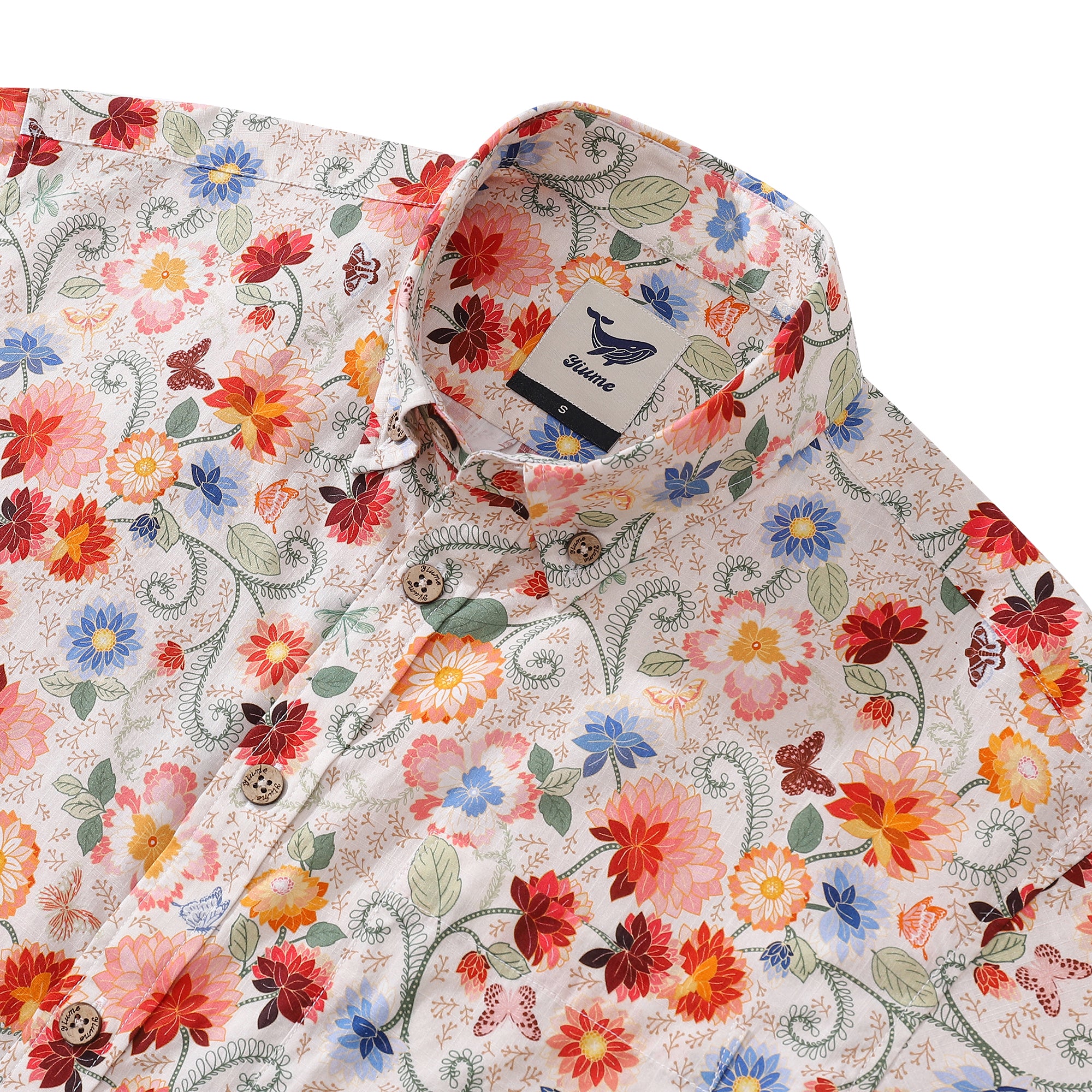 Men's Hawaiian Shirt 1960s Vintage Flower Shirt Button-down Short Sleeve Aloha Shirt