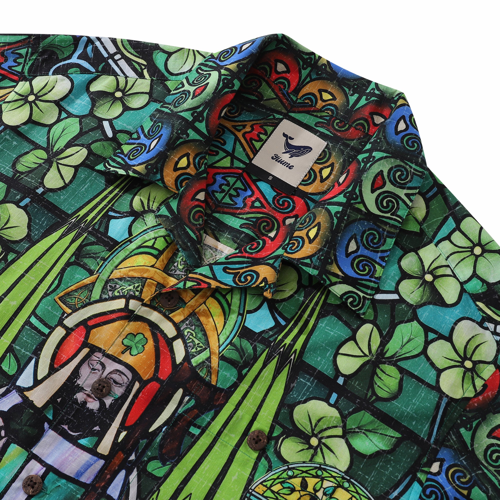 ST. Patrick's Day 1950er-Jahre-Vintage-Hawaiihemd für Herren, St. Patrick's Church-Hemd, Camp-Kragen, 100 % Baumwolle