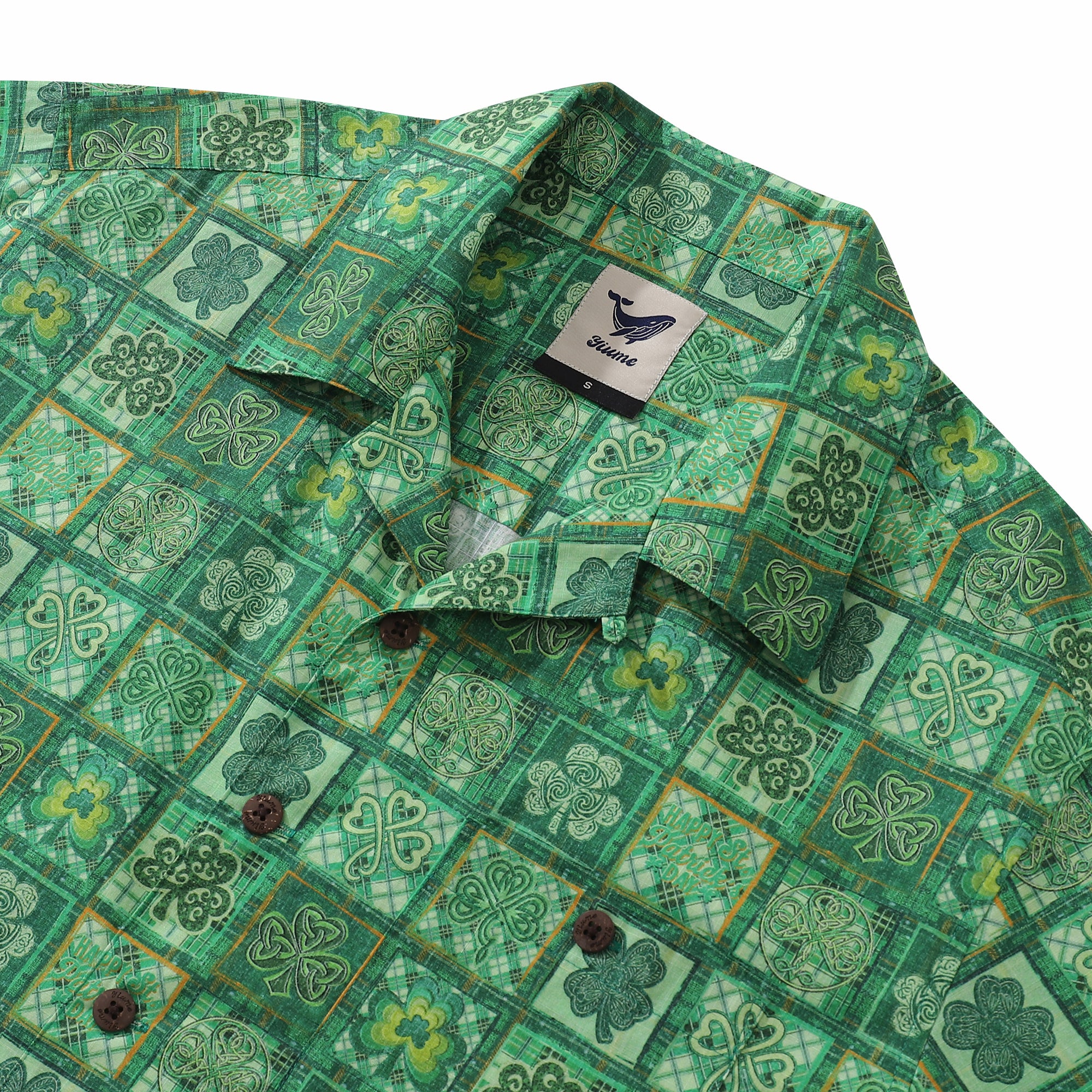 Hawaiian Shirt For Men Lucky Three-leaf Clover Shirt Camp Collar 100% Cotton