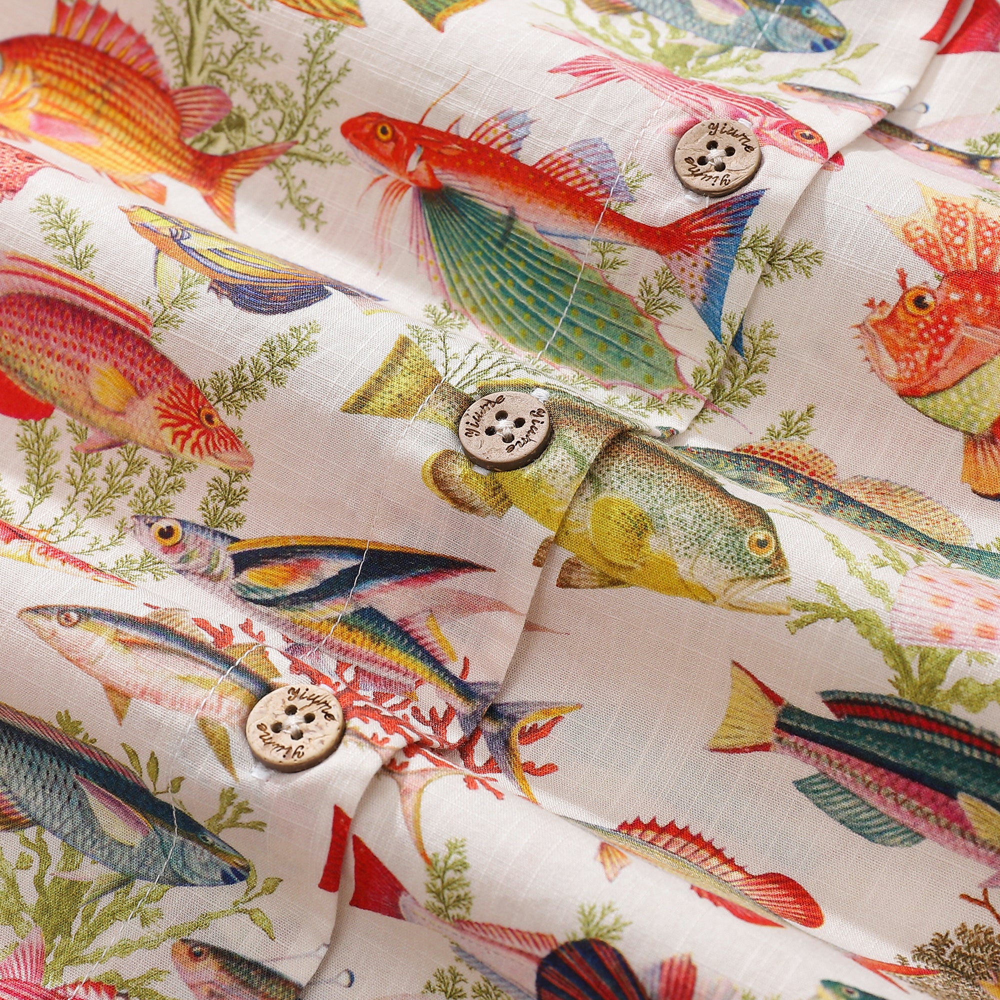 Yiume Women's Hawaiian Shirt Sea Ocean Fish Print Cotton Button-Down Short Sleeve, Size: Small, Blue