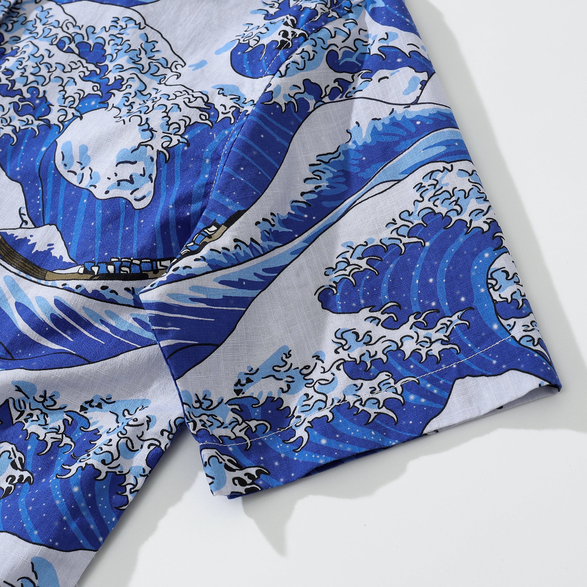 Camisa hawaiana de algodón con botones y manga corta para mujer, estampado japonés Ukiyo-e, olas del océano