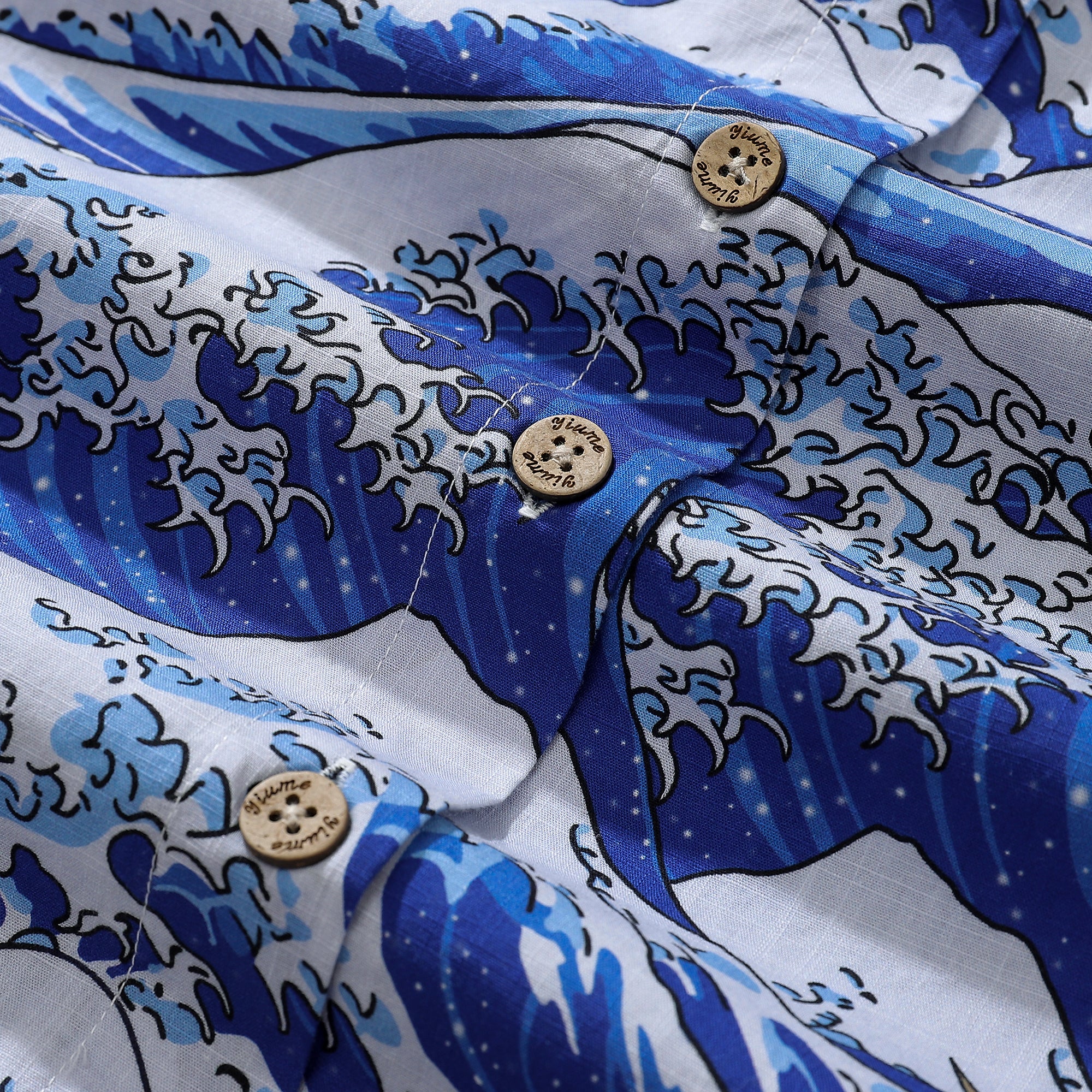 Chemise hawaïenne pour femmes, vagues océaniques, imprimé japonais Ukiyo-e, en coton, boutonné, manches courtes