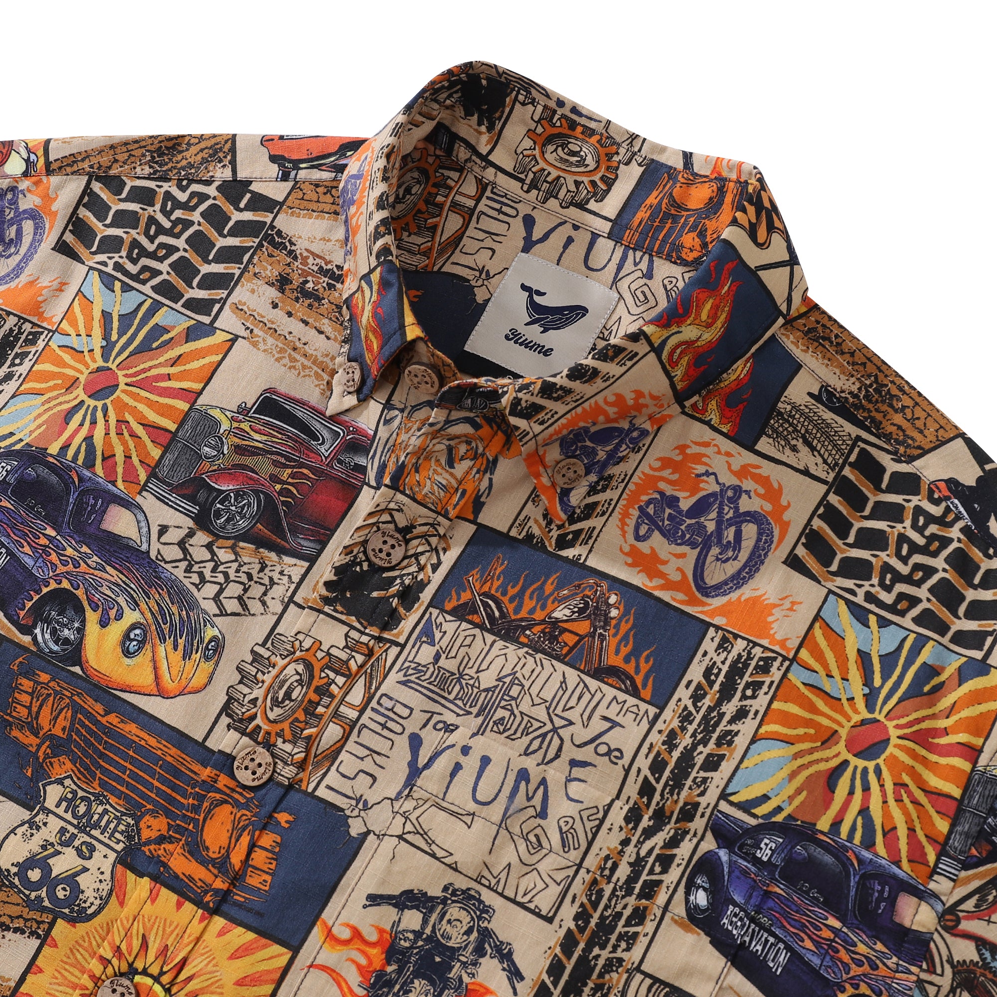 Men's Hawaiian Shirt Fire and Racing Cotton Button-down Short Sleeve Aloha Shirt
