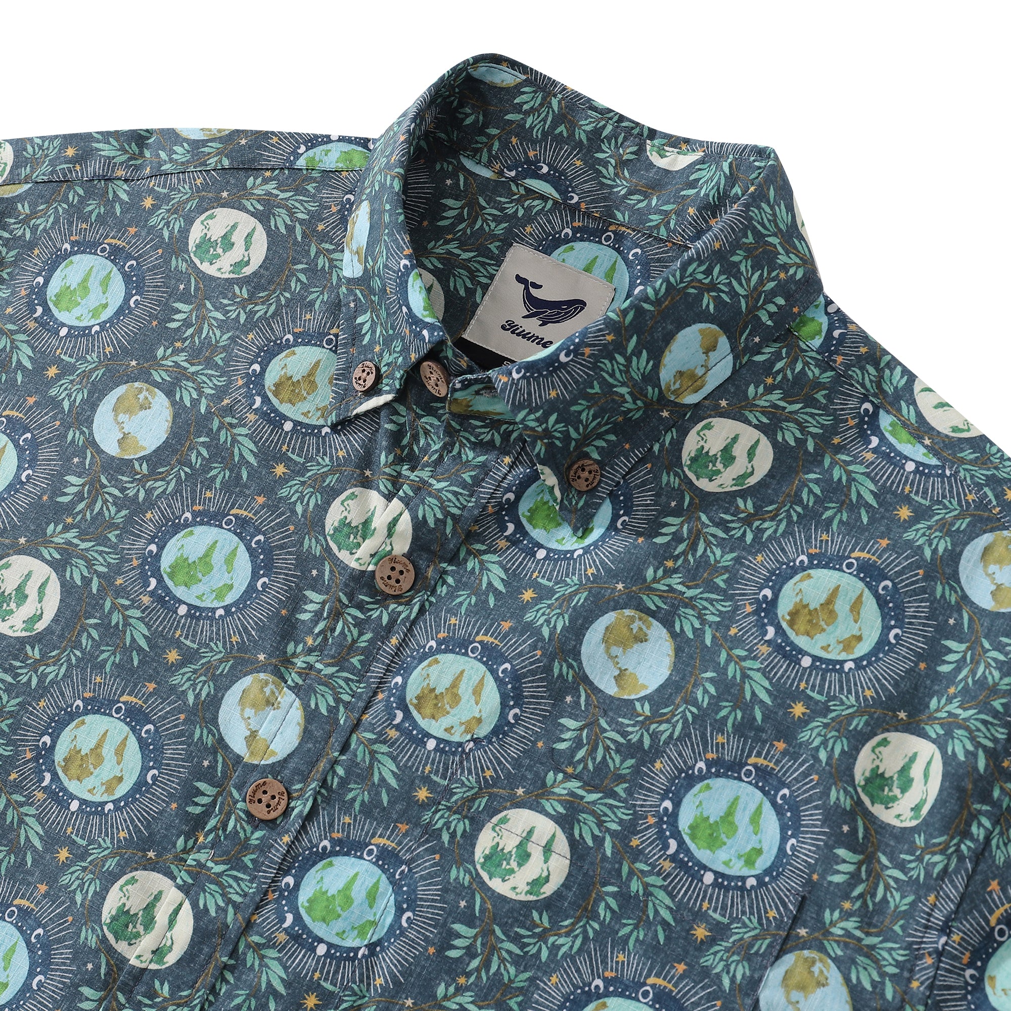 Camisa hawaiana para hombre Planet Earth Home Camisa Aloha de manga corta con botones de algodón