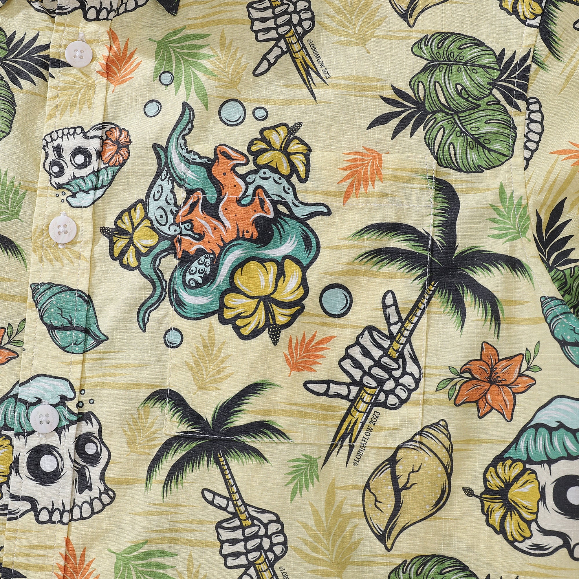Herren Hawaiihemd Tropical Wilderness Skull 1990er Vintage Button-Down Kurzarm Aloha Hemd