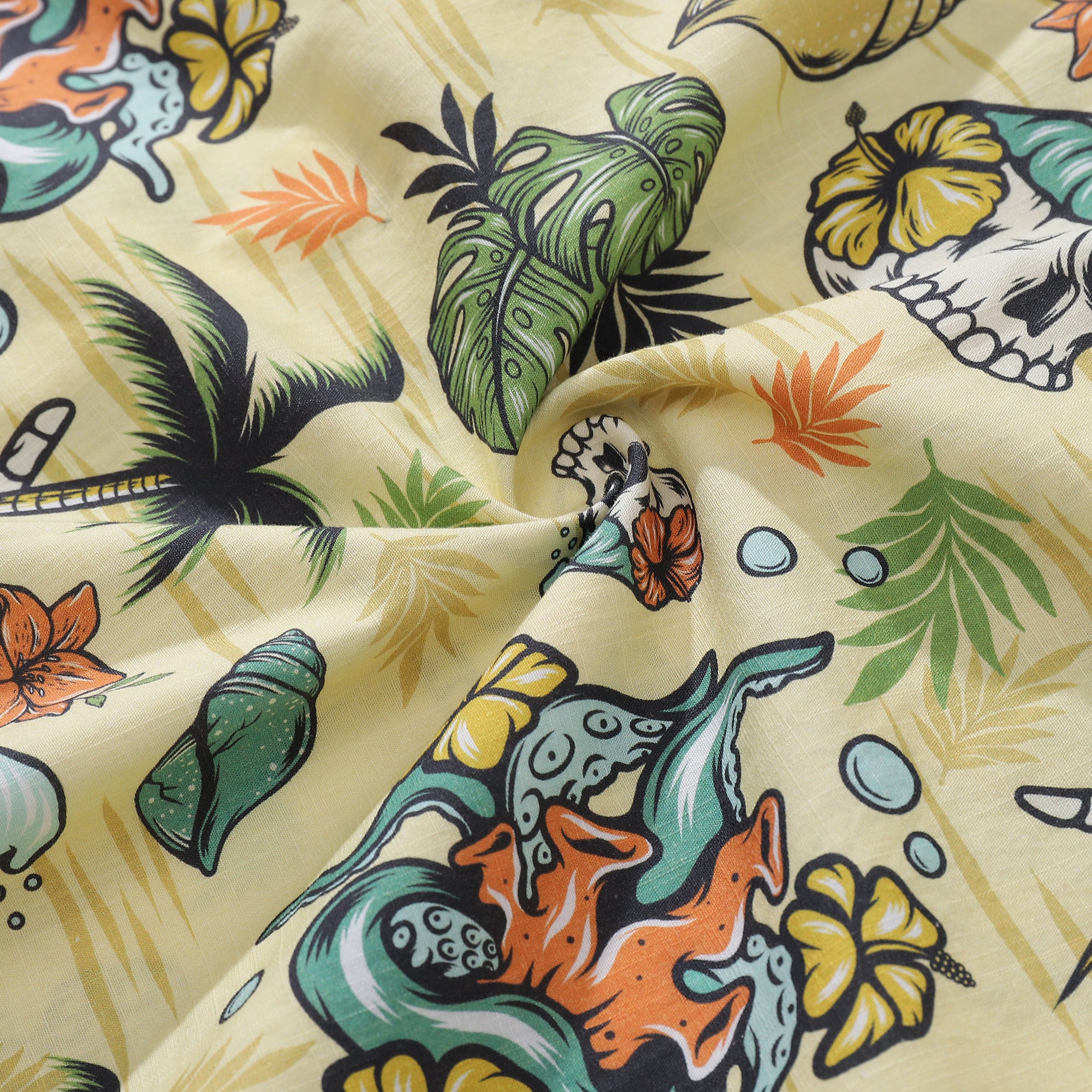 Herren Hawaiihemd Tropical Wilderness Skull 1990er Vintage Button-Down Kurzarm Aloha Hemd
