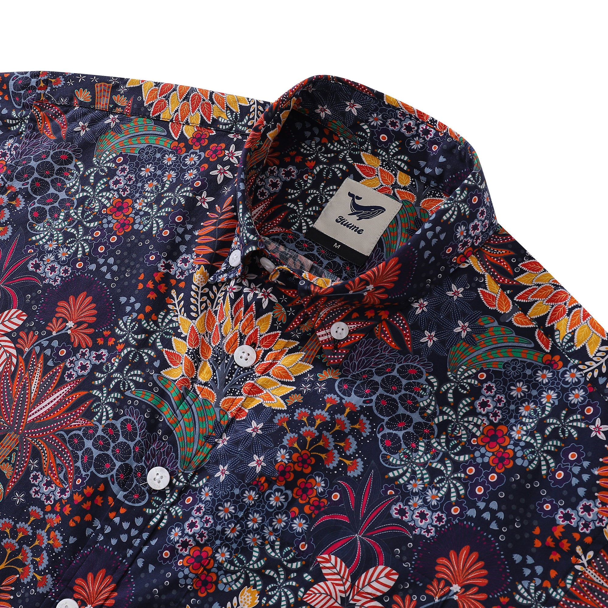 メンズ アロハシャツ 風変わりな植物プリント コットン ボタンダウン 半袖 アロハシャツ