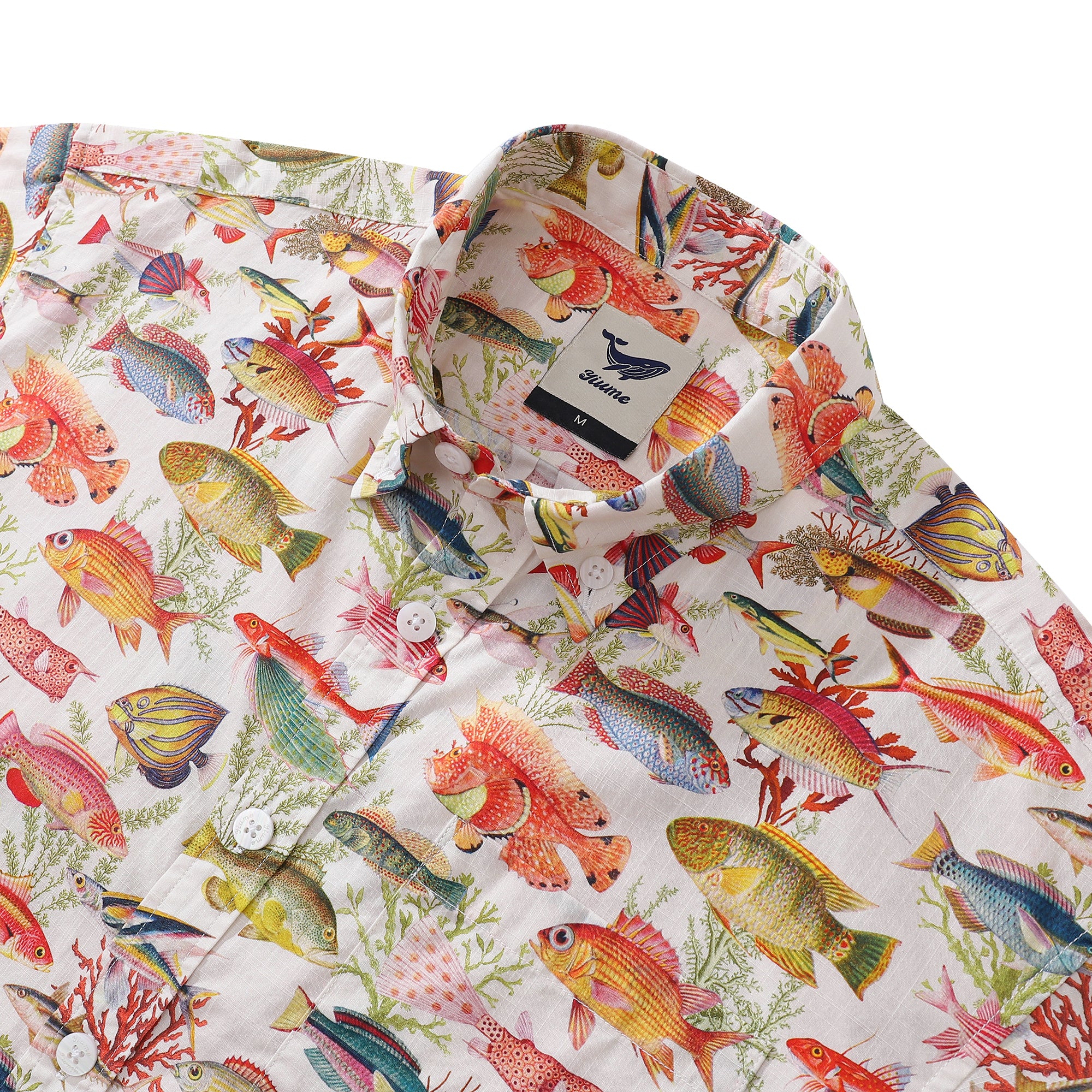 Herren-Hawaii-Hemd mit Seeozean-Fisch-Aufdruck, Baumwolle, kurzärmlig, Aloha-Hemd mit Knopfleiste