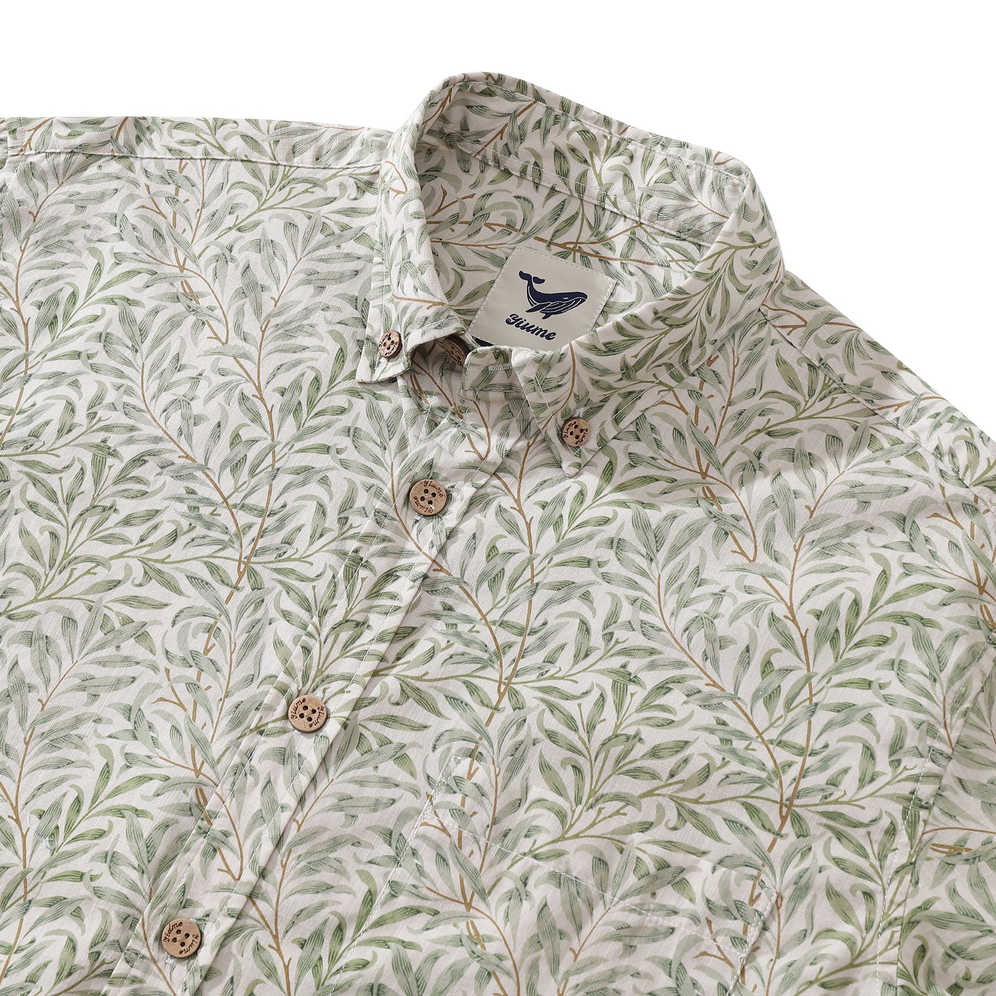 Herren-Hawaiihemd Willow Cotton Button-down-Langarm-Aloha-Hemd