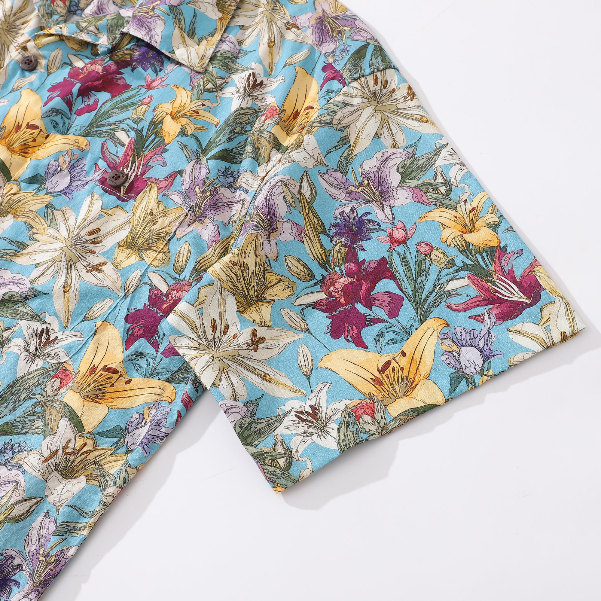 Hawaiian Shirt For Men Retro Blooms Print Shirt Camp Collar 100% Cotton