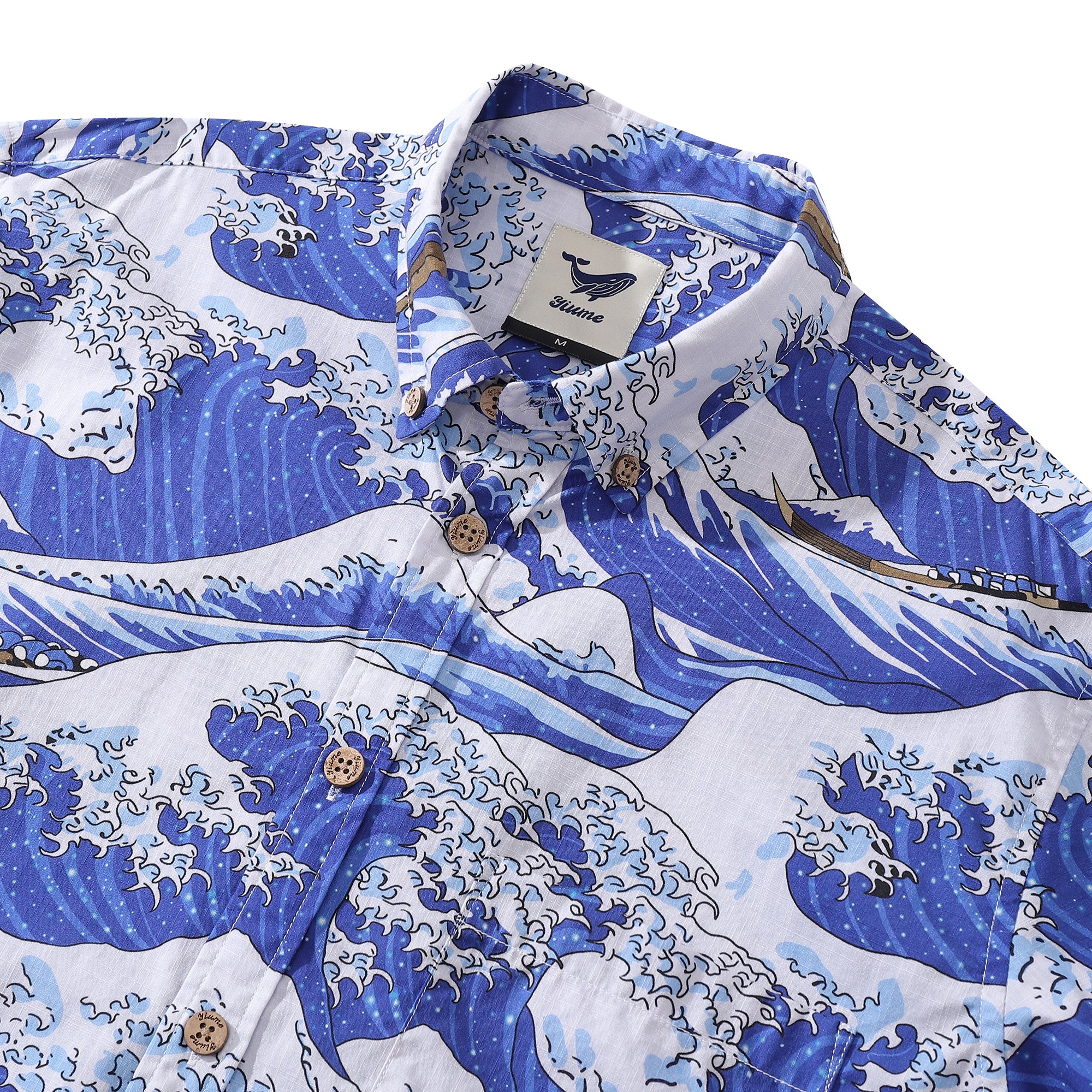Chemise hawaïenne pour hommes Ocean Waves japonais Ukiyo-e imprimé coton boutonné à manches longues Aloha chemise