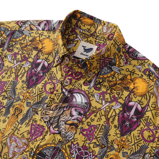 Camisa hawaiana para hombre Vikings Camisa Aloha de manga corta con botones de algodón