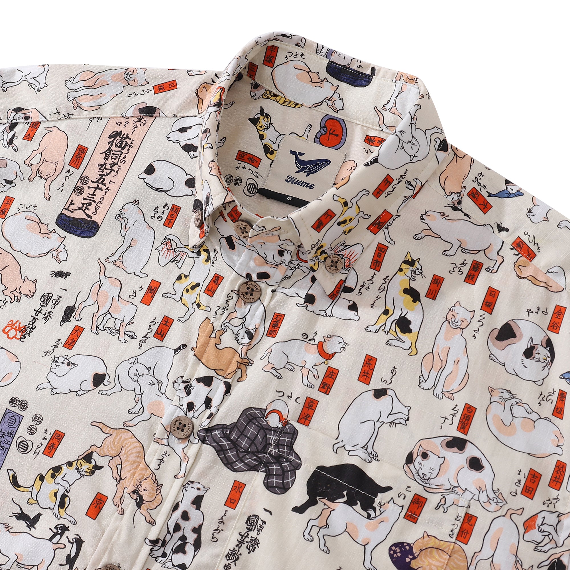 Cotton Hawaiian Shirt For Men Cat Button-down Shirt Short Sleeve Aloha Shirt