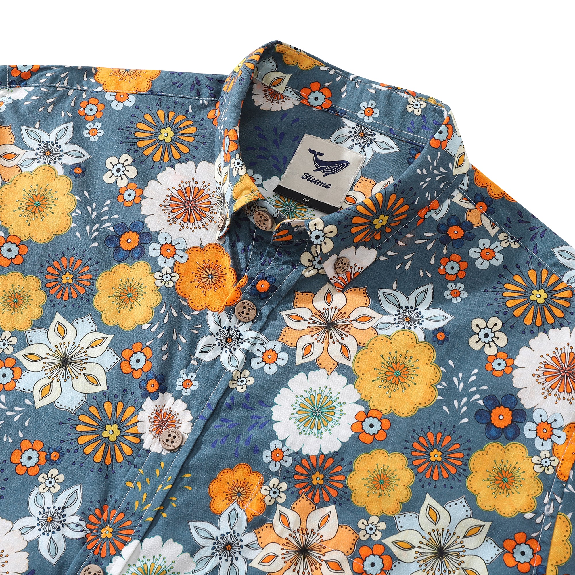 Camisa hawaiana para hombre con estampado floral de los años 60 de Samantha O' Malley Camisa Aloha de manga larga con botones de algodón