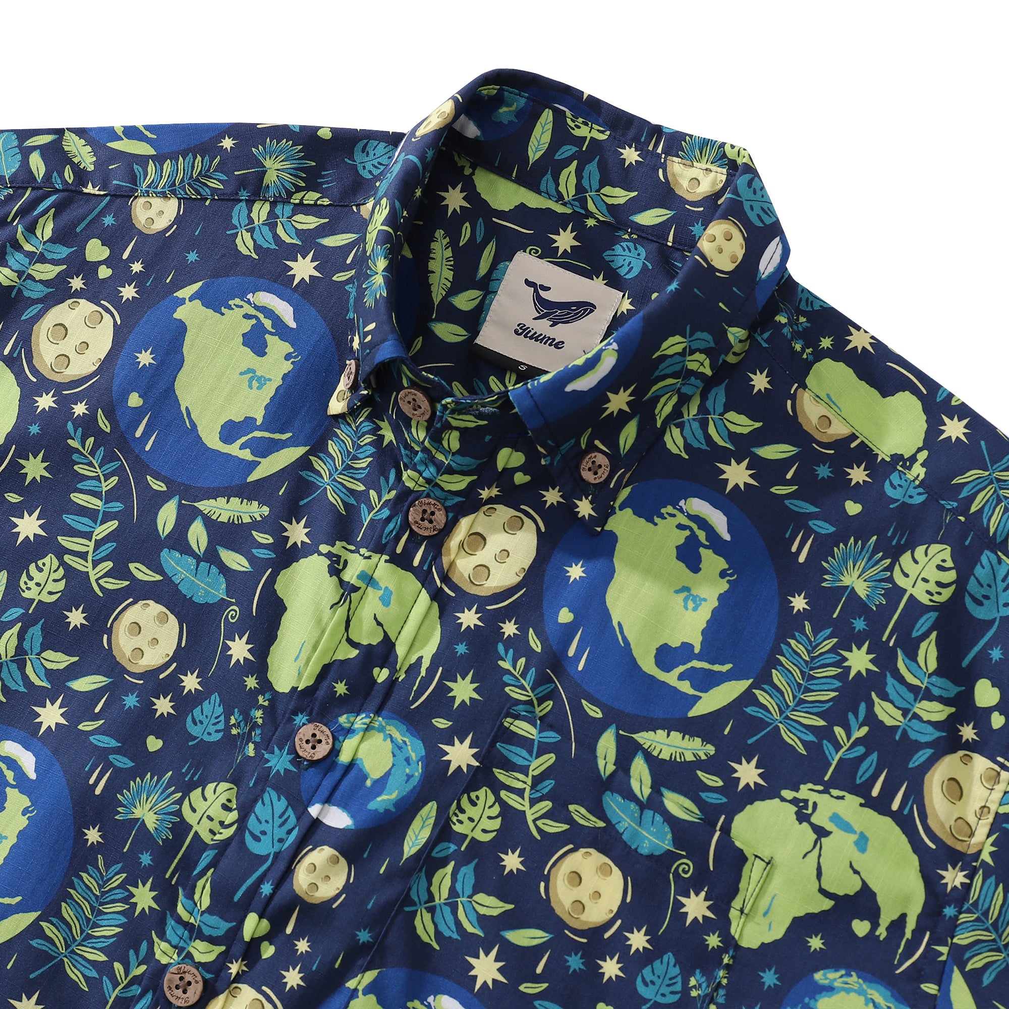 Men's Hawaiian Shirt Blue Planet Earth Day Shirt Cotton Button-down Short Sleeve Aloha Shirt