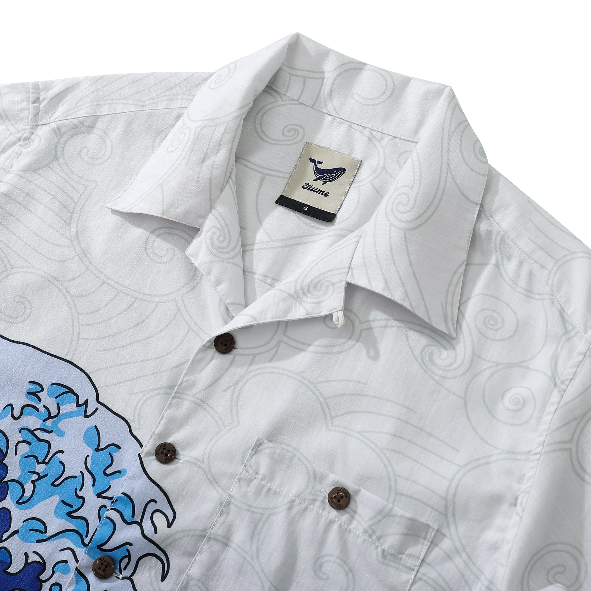 Chemise Aloha pour hommes en coton à manches courtes motif vagues boutons de noix de coco chemise de camp