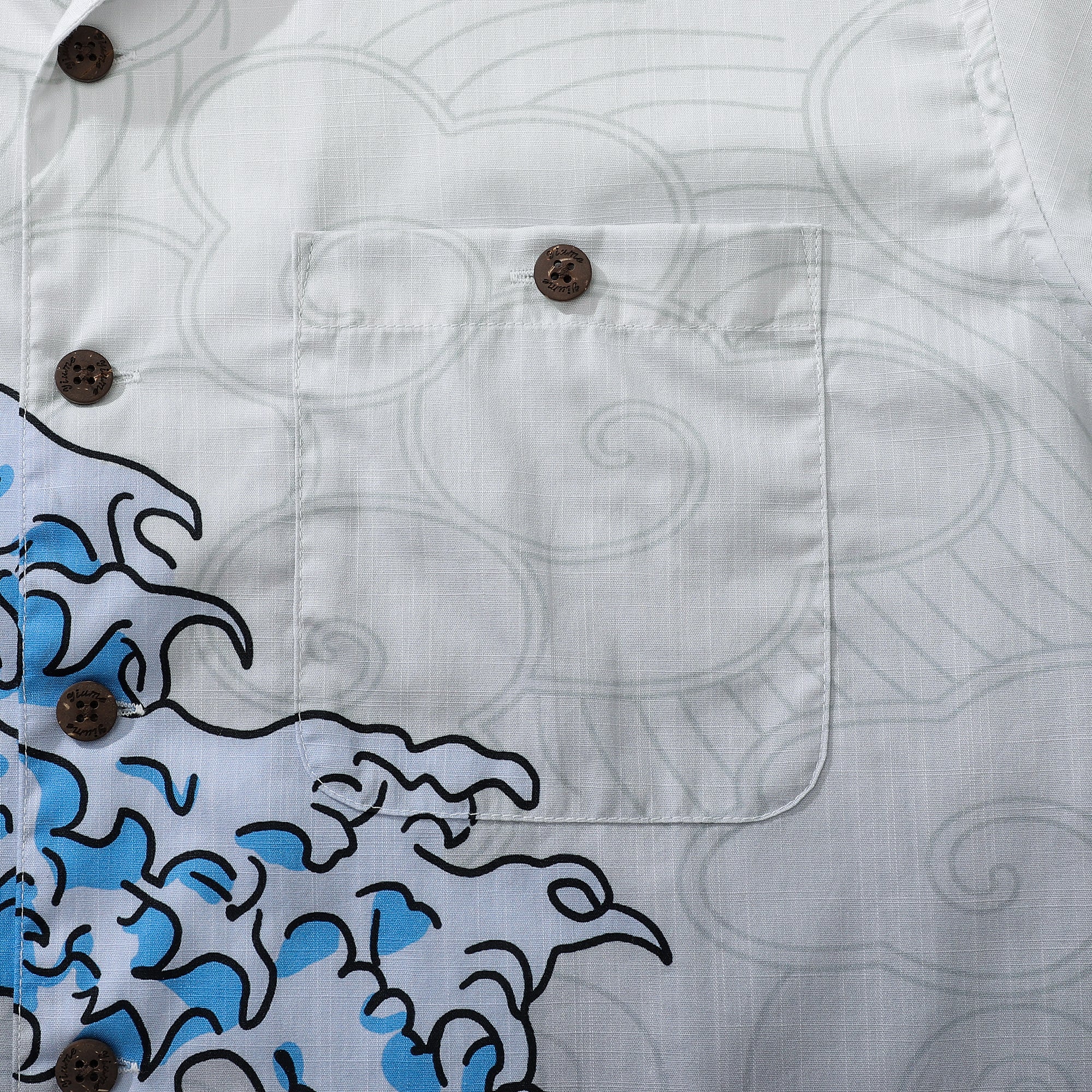 Camisa Aloha de algodón de manga corta con estampado de ondas y botones de coco para hombre