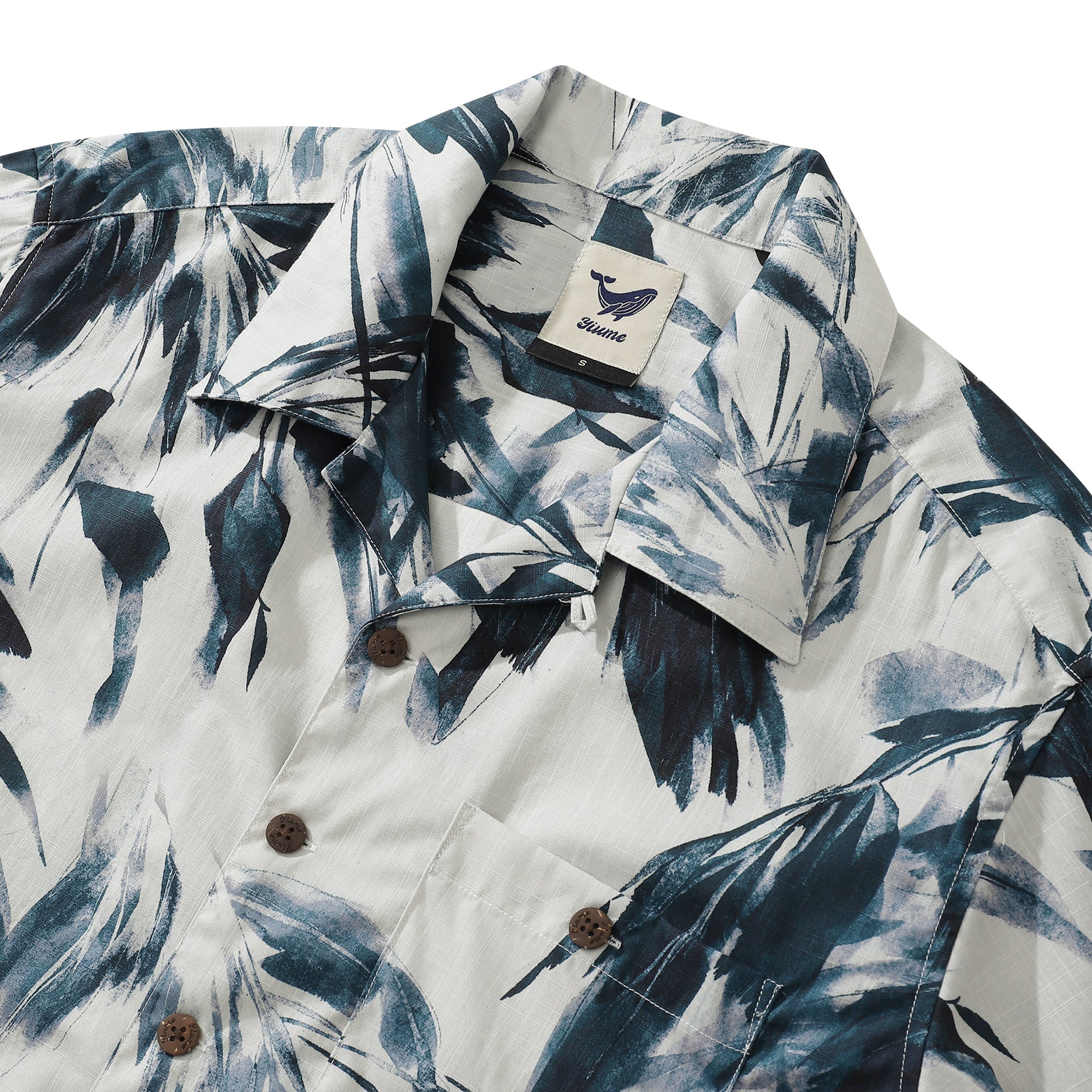 メンズ アロハシャツ 水墨画 竹の葉 コットン 半袖 キャンプシャツ