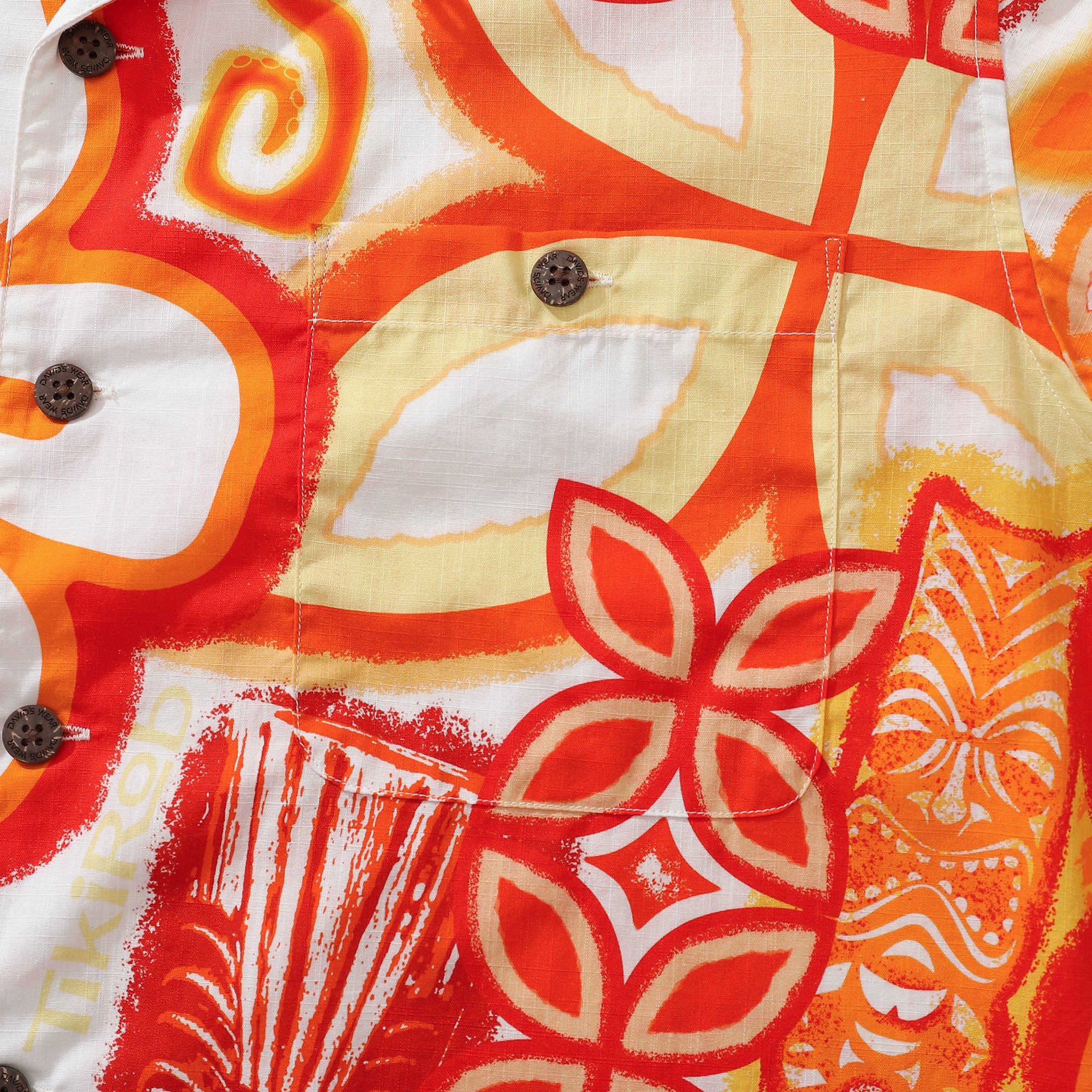 Chemises hawaïennes pour hommes Tikirob Designer Shirt Orange Totem 100% coton