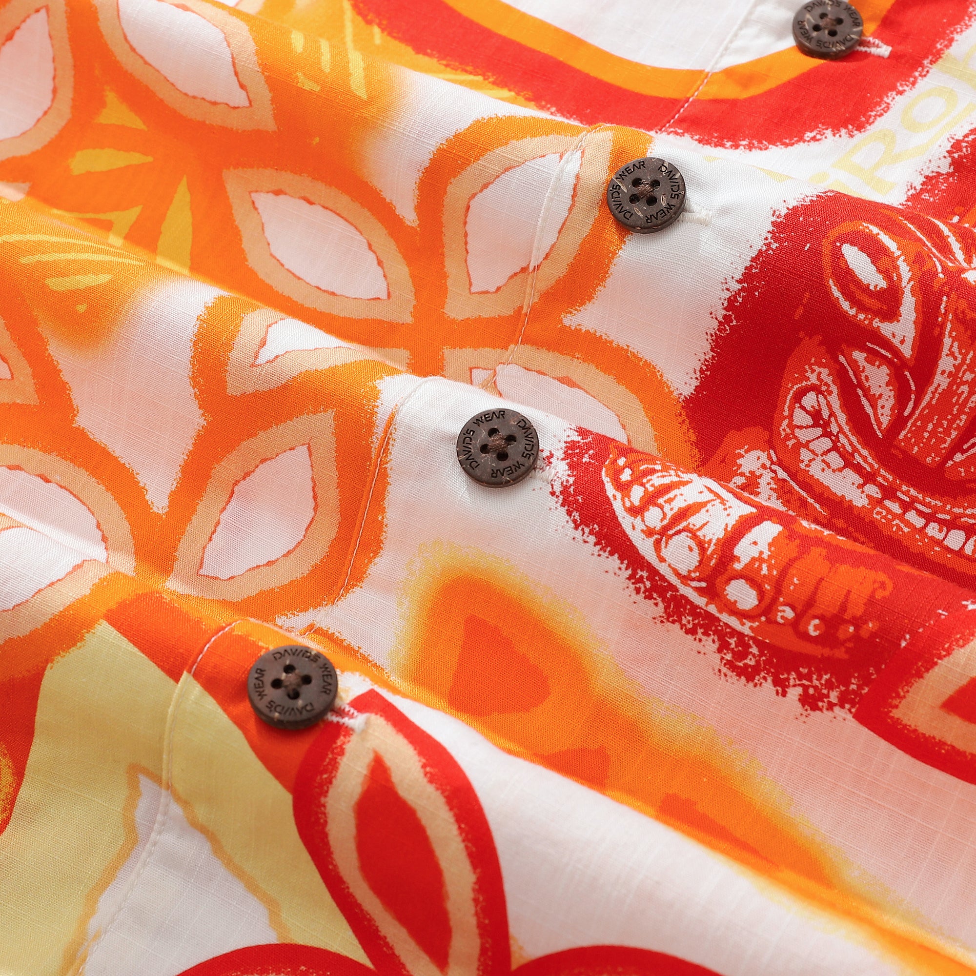 Hawaiihemden für Herren Tikirob Designerhemd Orange Totem 100 % Baumwolle