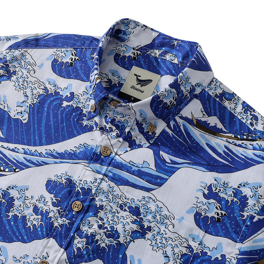 Chemise hawaïenne pour hommes Ocean Waves japonais Ukiyo-e manches courtes Aloha