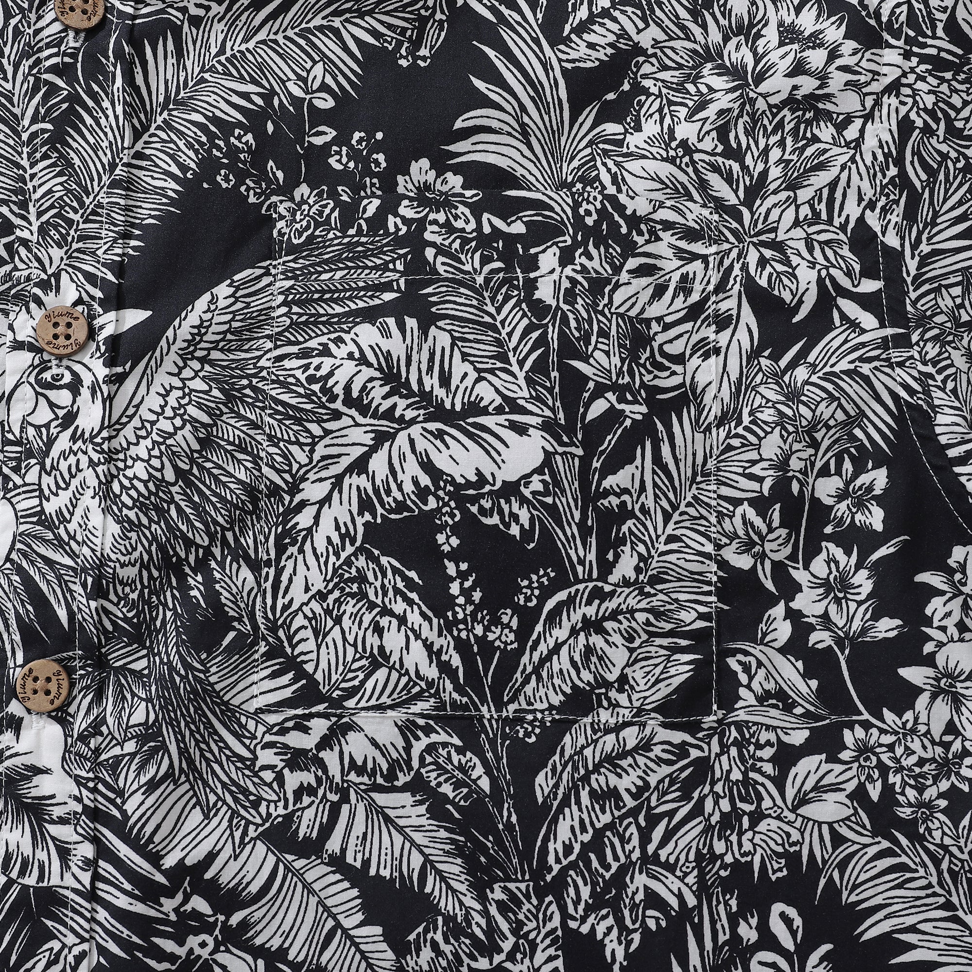 Men's Hawaiian Shirt Black Parrot In The Jungle 100% Cotton Button Down