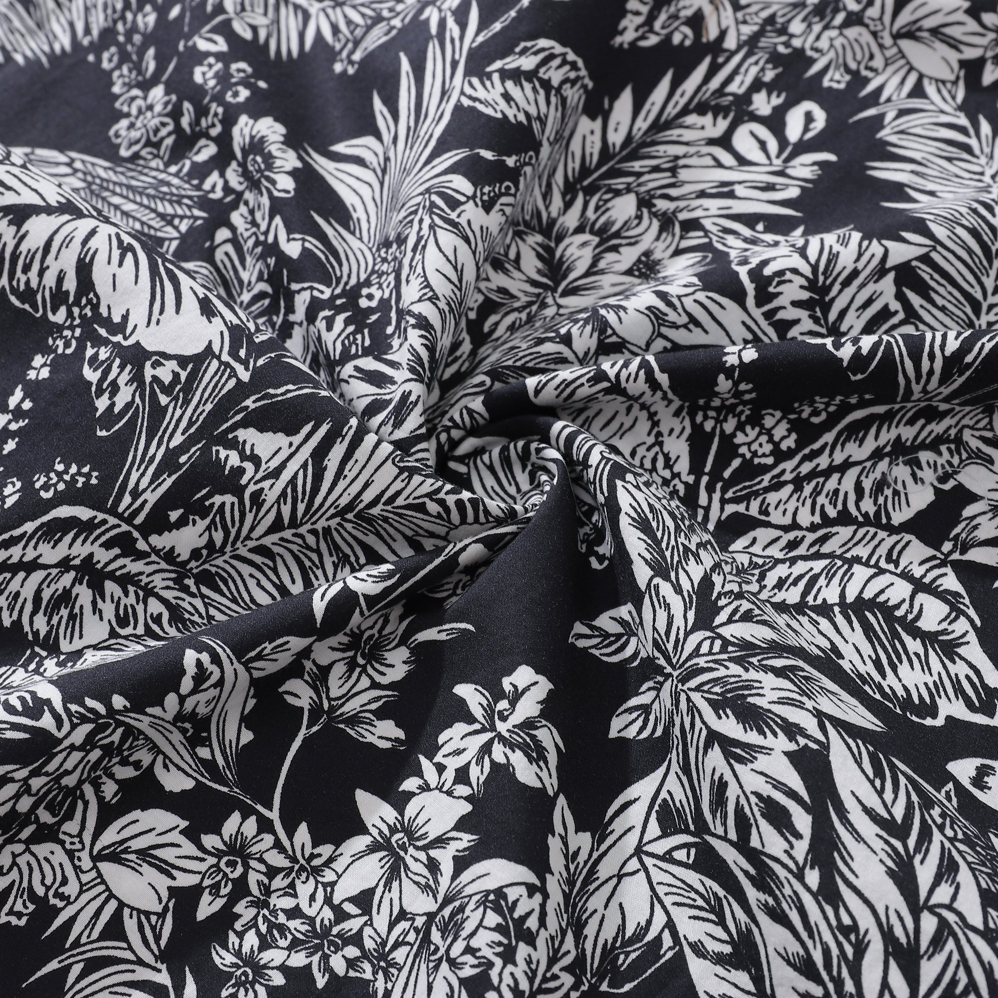 Men's Hawaiian Shirt Black Parrot In The Jungle 100% Cotton Button Down