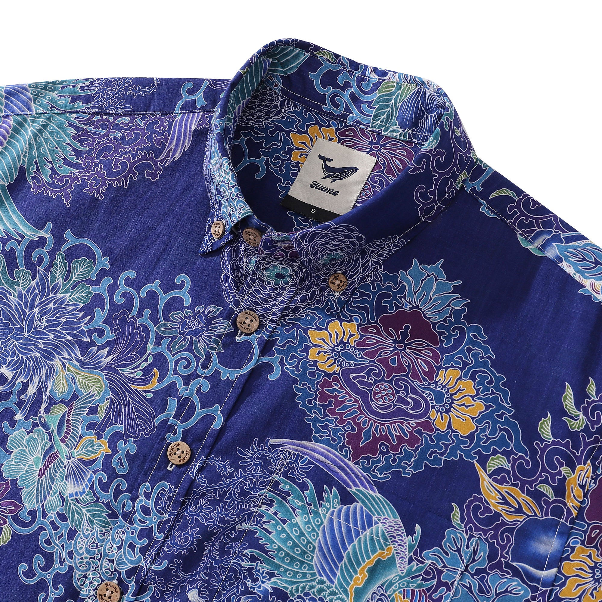 アロハシャツ メンズ フェニックス ピクチャー プリント シャツ コットン 100% - ブルー