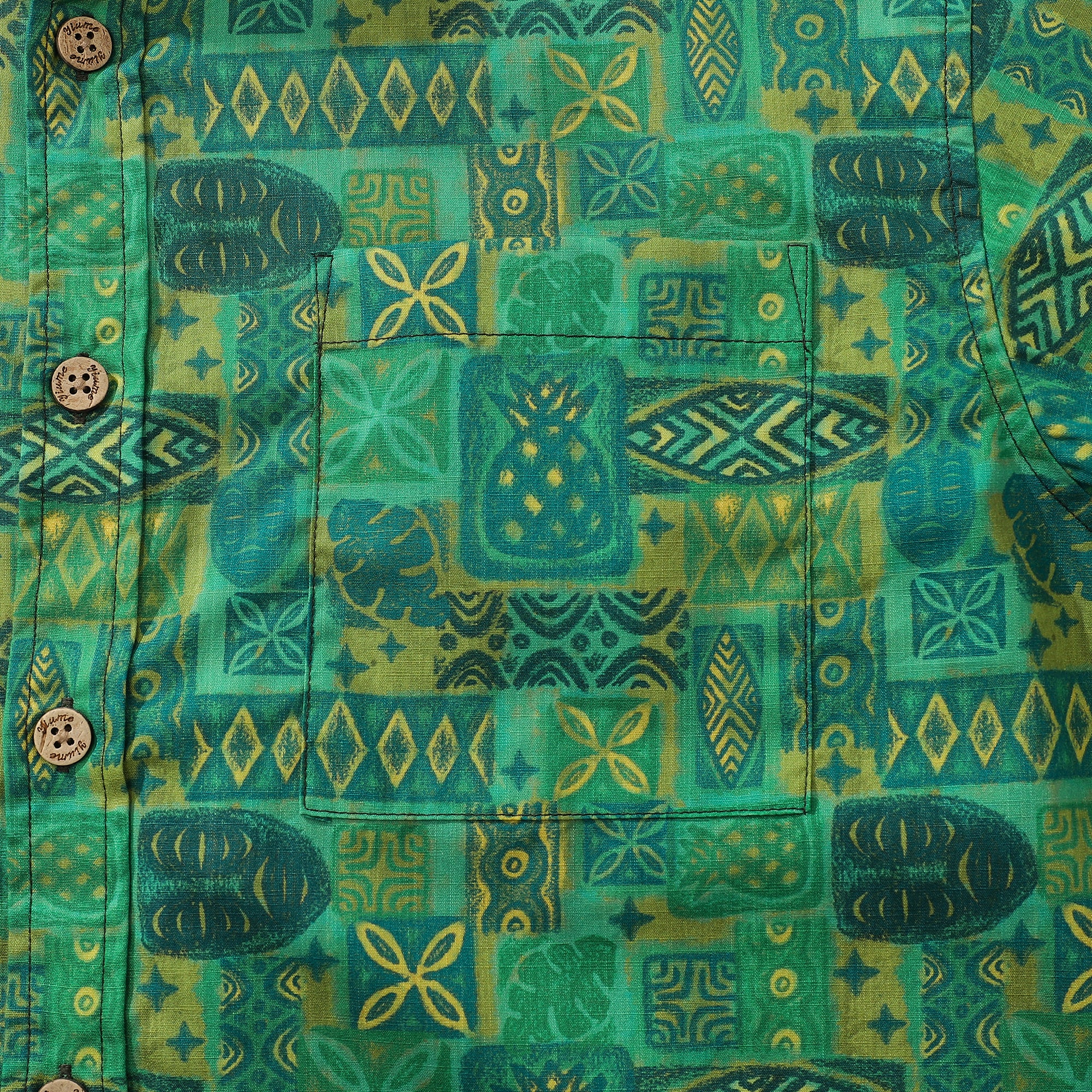 Hawaii-Hemden für Herren, Tiki-Vintage-Shirt, grünes Totem, 100 % Baumwolle