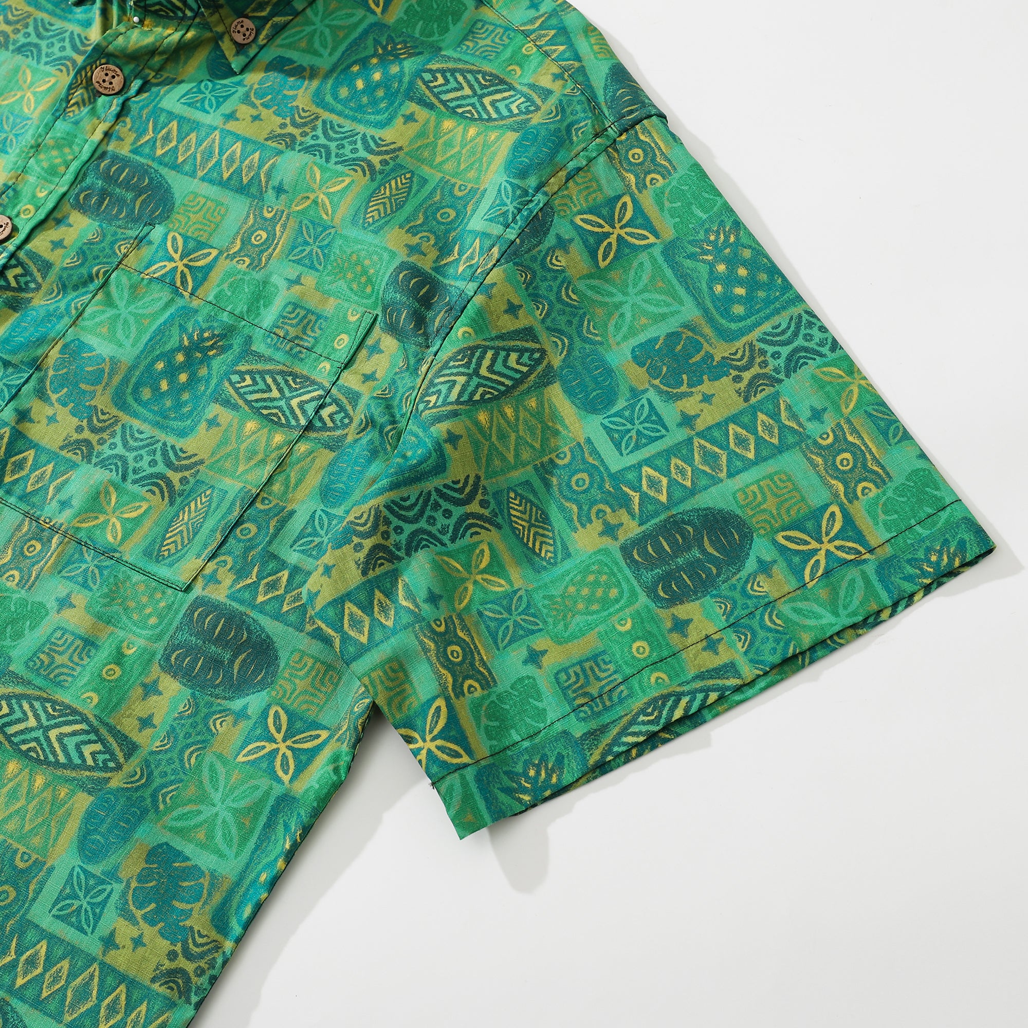 Hawaii-Hemden für Herren, Tiki-Vintage-Shirt, grünes Totem, 100 % Baumwolle
