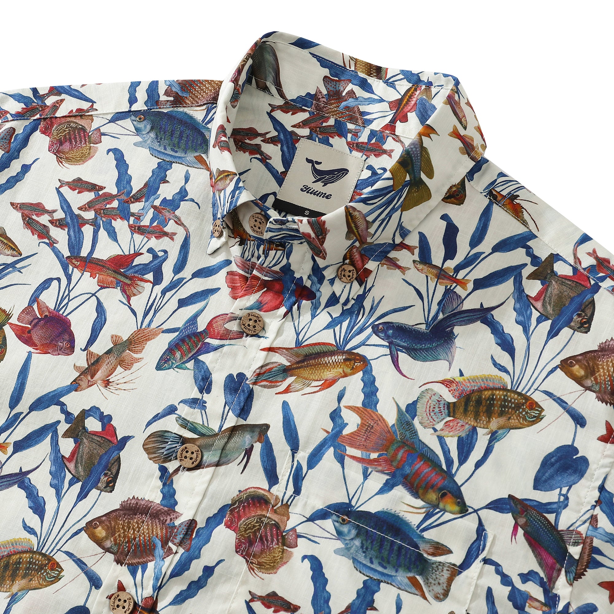 1990er Jahre Vintage Hawaii-Hemden für Männer Button-Down-Buntfisch-Kurzarm-Aloha-Hemd